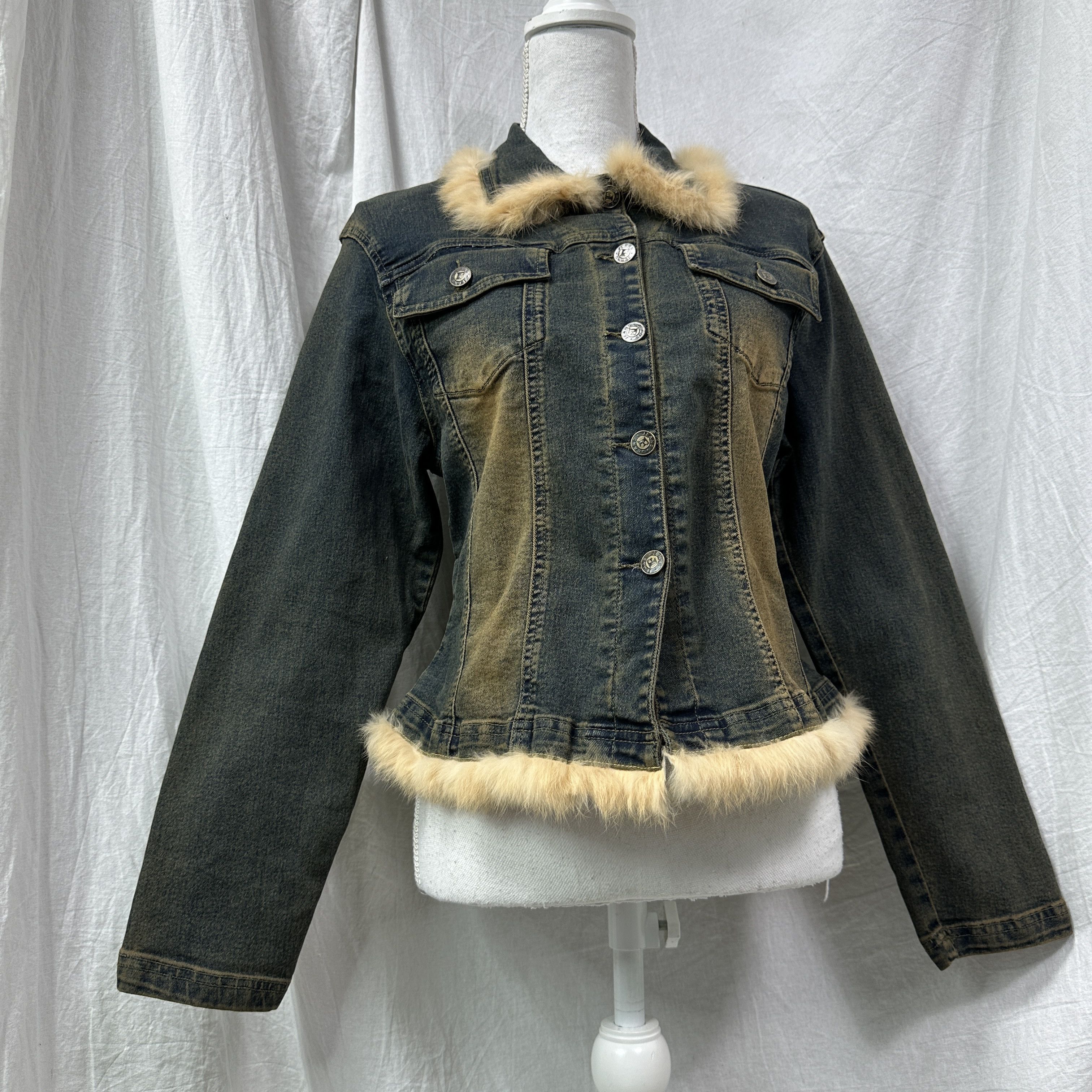 Vintage Vintage Denim Preppy Washed Real Fur Trim Jeans Jacket 00s Size L / US 10 / IT 46 - 5 Thumbnail