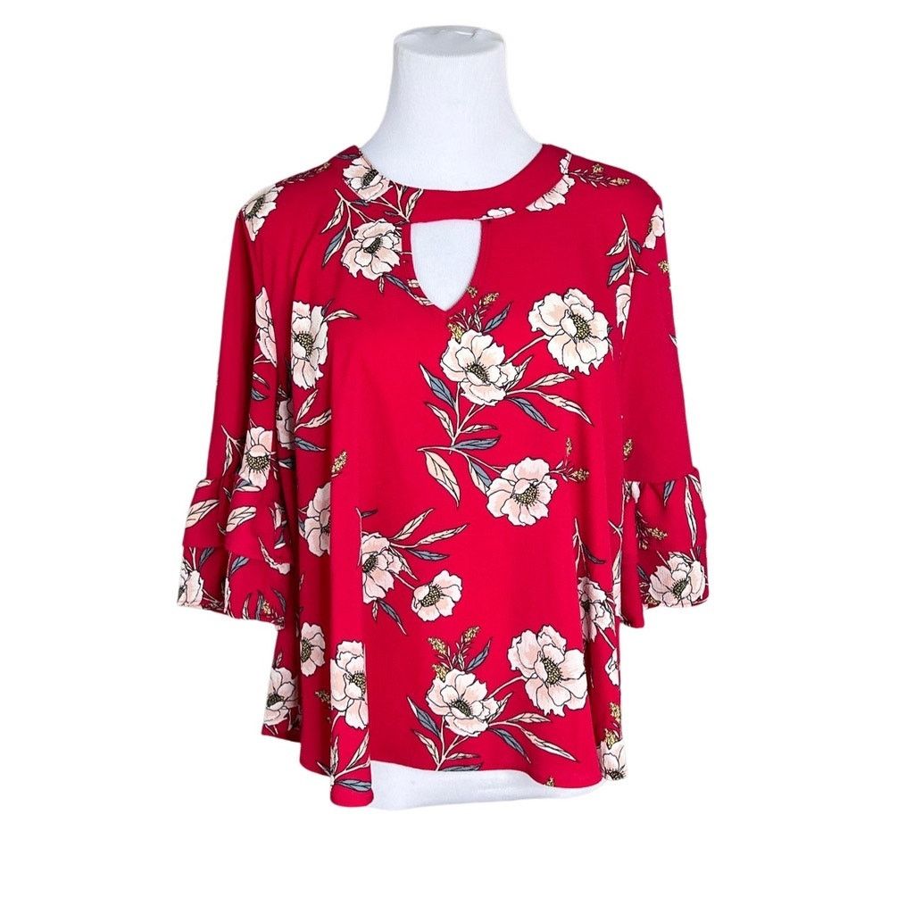 Other URBAN Romantics Red Floral Swing Blouse LARGE NWOT Romance Size L / US 10 / IT 46 - 1 Thumbnail