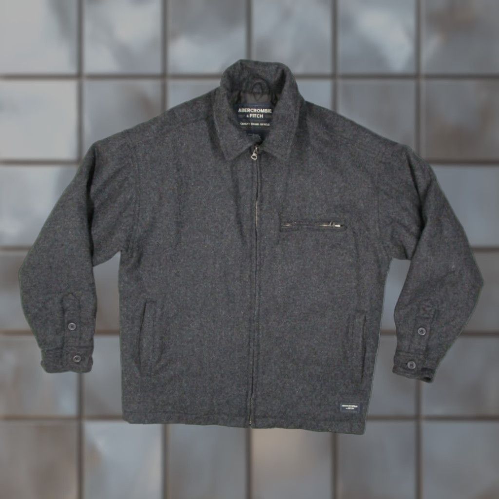 VINTAGE Abercrombie & Fitch Mens Small Gray Wool Bomber Jacket Full Zip Quilted Lining