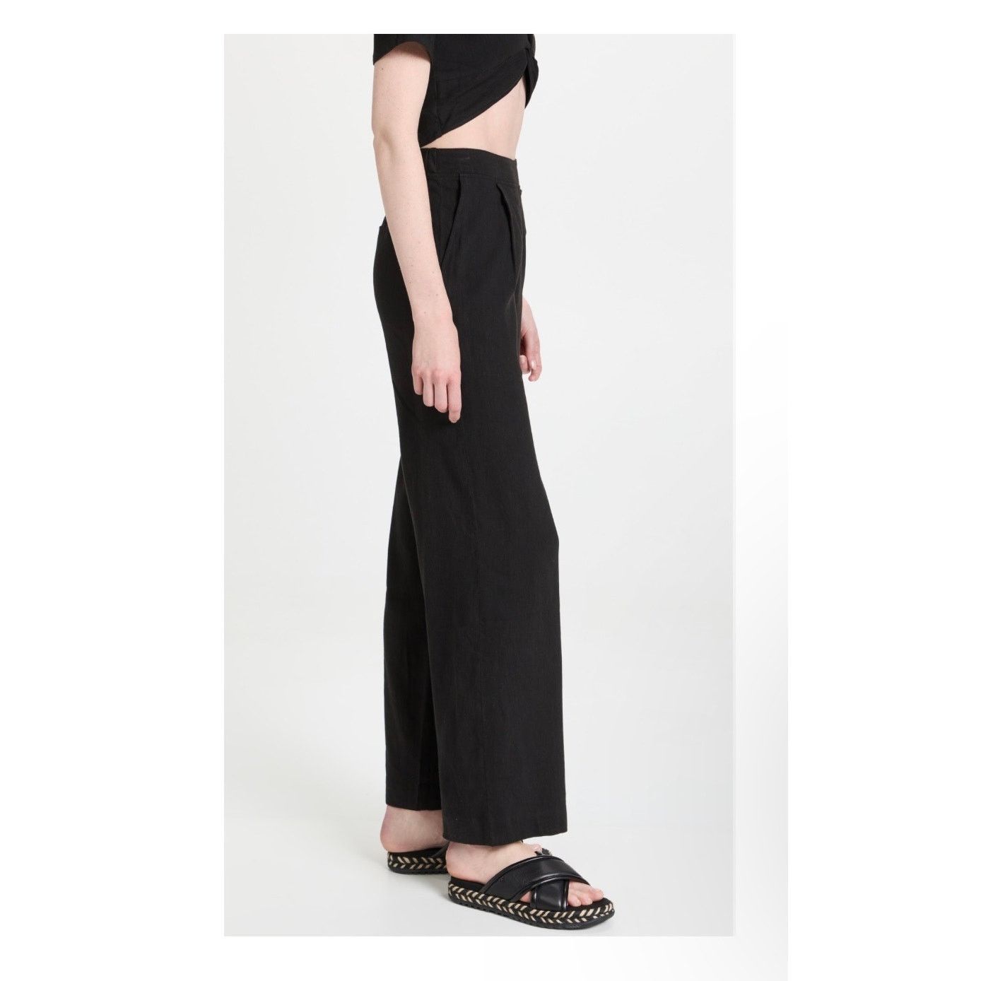 MONROW $175 New Monrow Linen Pleated Pants - XS Black Size 26" / US 2 / IT 38 - 3 Thumbnail