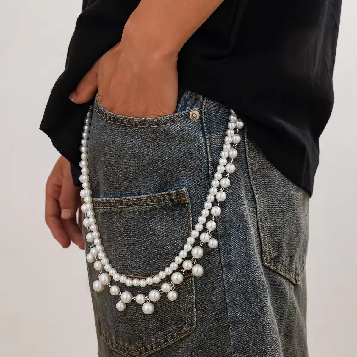 Other Multilayer Imitation Pearl Jeans Pants Keychain Chain Size ONE SIZE - 2 Thumbnail