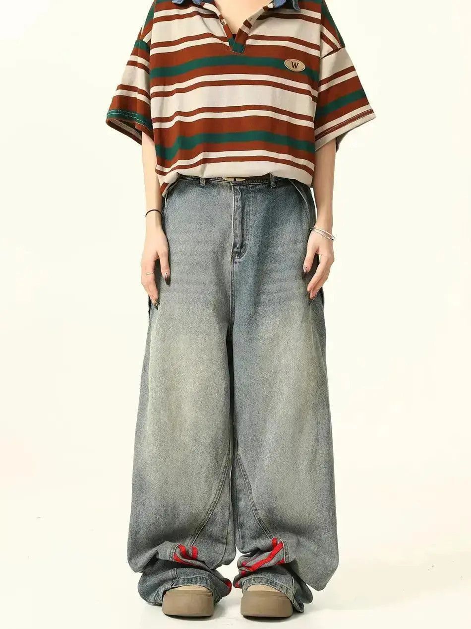 Japanese Brand Street vintage niche design loose wide leg striped jeans Size US 32 / EU 48 - 3 Thumbnail