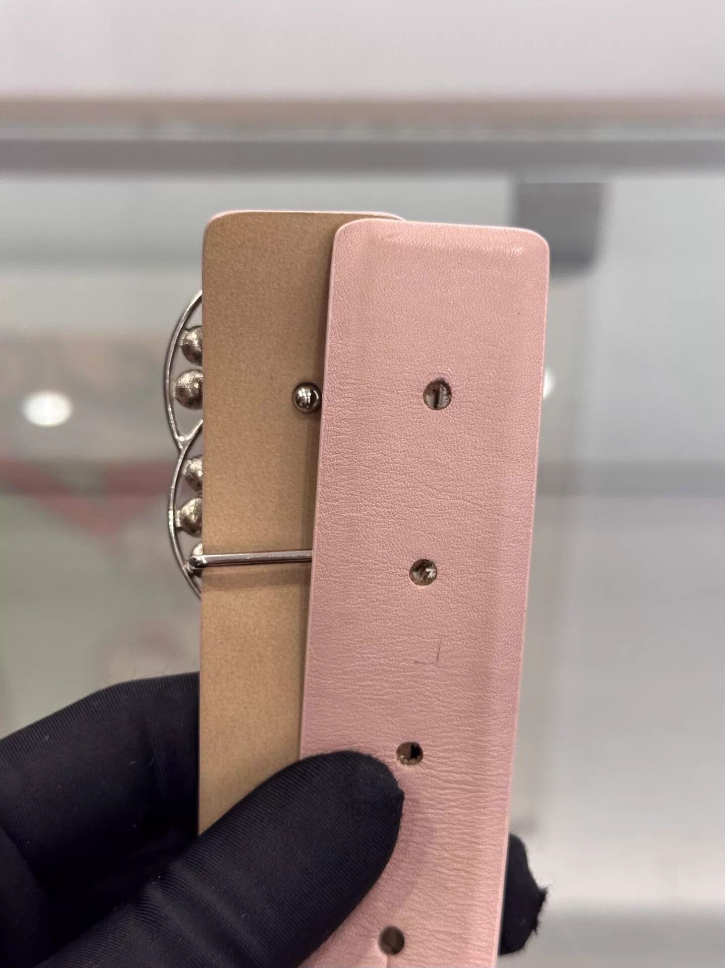 Chanel Chanel Pearl CC Silver Buckle Belt Pink Light Brown 3cm 75 Size ONE SIZE - 5 Thumbnail