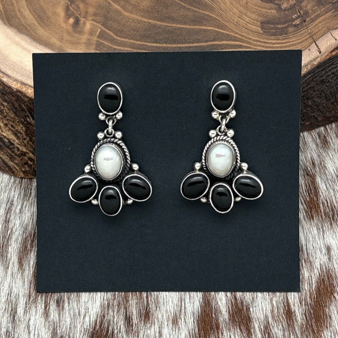 Other FEDERICO JIMENEZ Sterling Onyx Pearl Cluster Dangle Earrings Size ONE SIZE - 1 Thumbnail