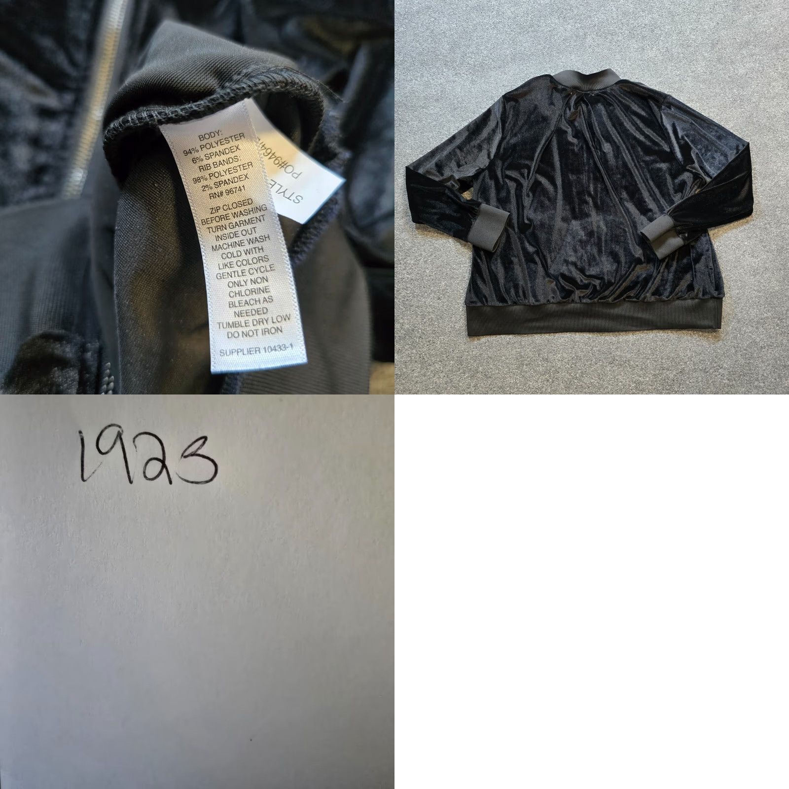 Velour VINTAGE Boutique Jacket Womens 1X Black Velour Full Zip Pockets Casual Capsule Size XL / US 12-14 / IT 48-50 - 8 Thumbnail