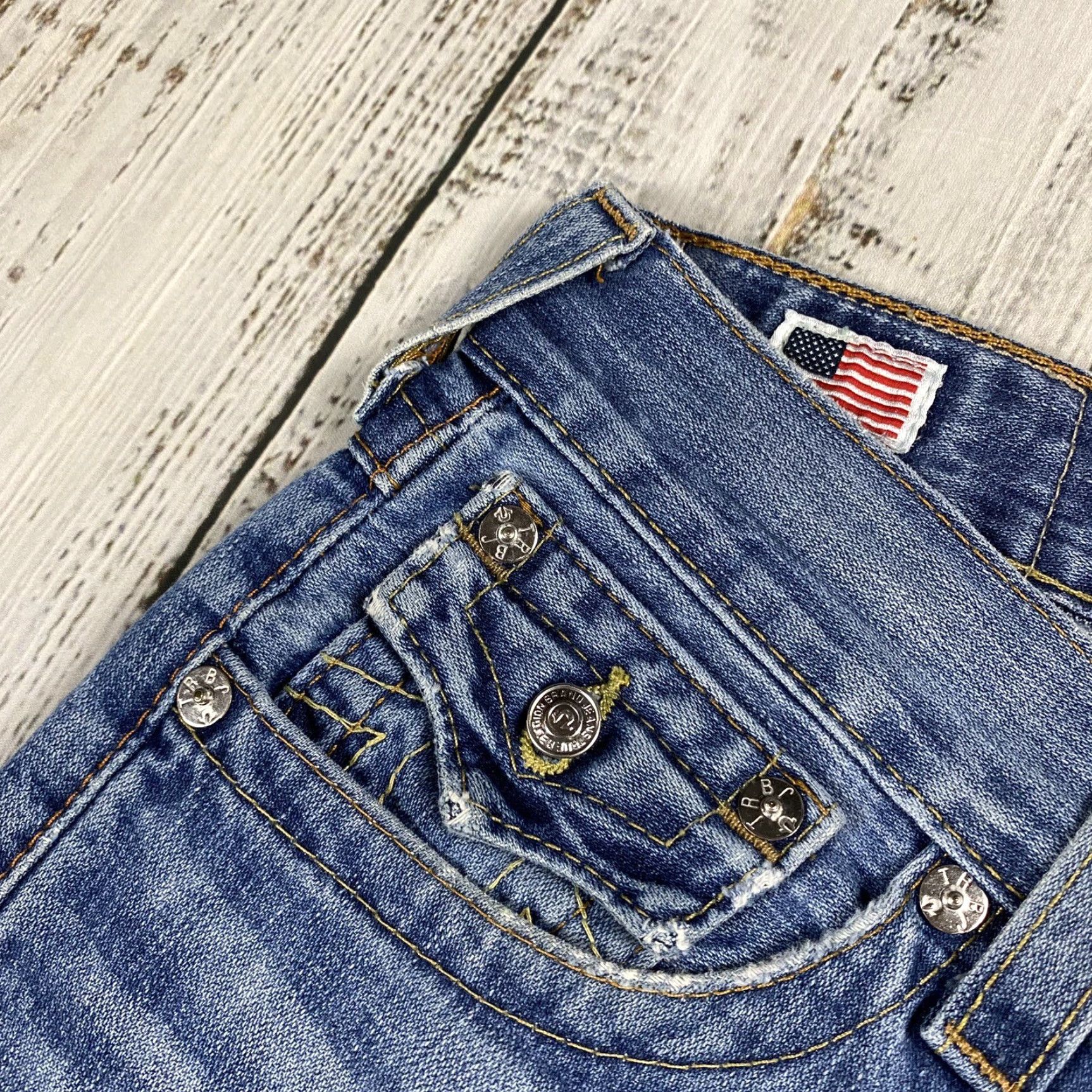 True Religion VINTAGE True Religion Ricky Straight Leg Distressed Denim Jeans Blue 29 (32x34) Mens 90s Size US 29 - 4 Thumbnail