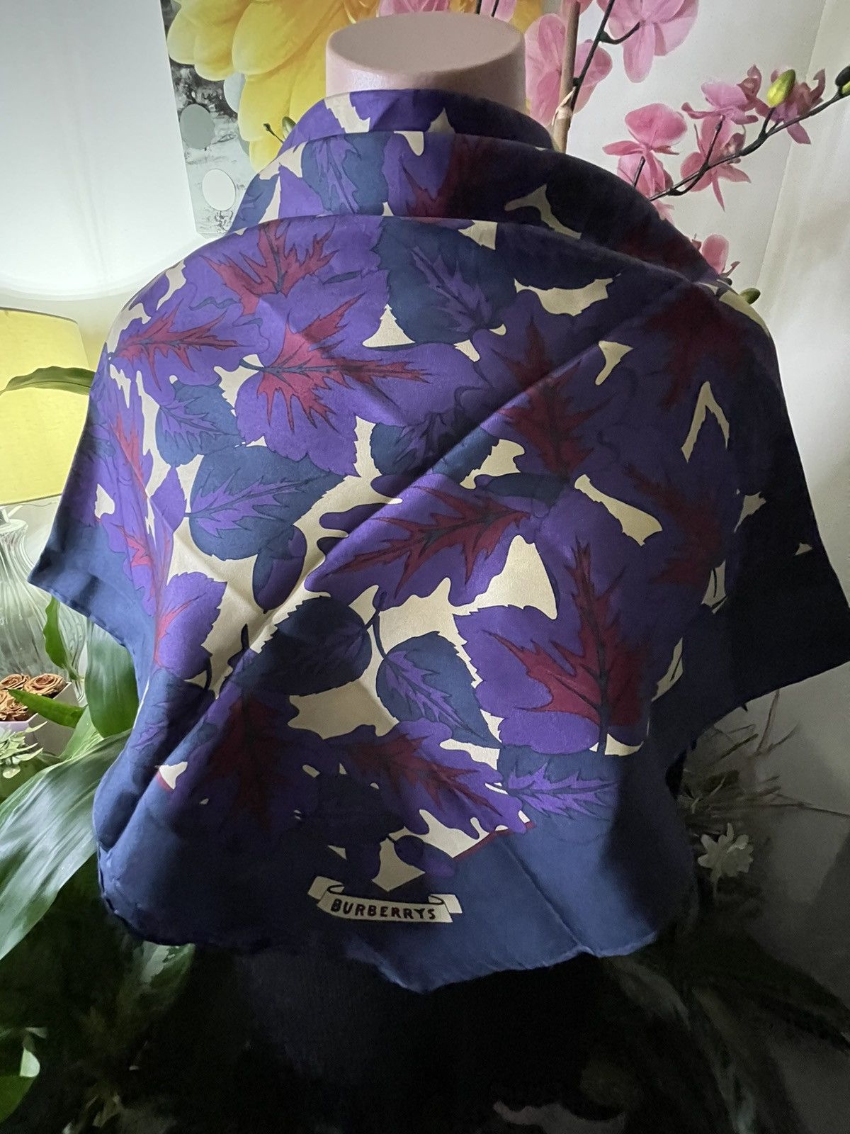 image of Burberry Silk Scarf in Purple, Women's