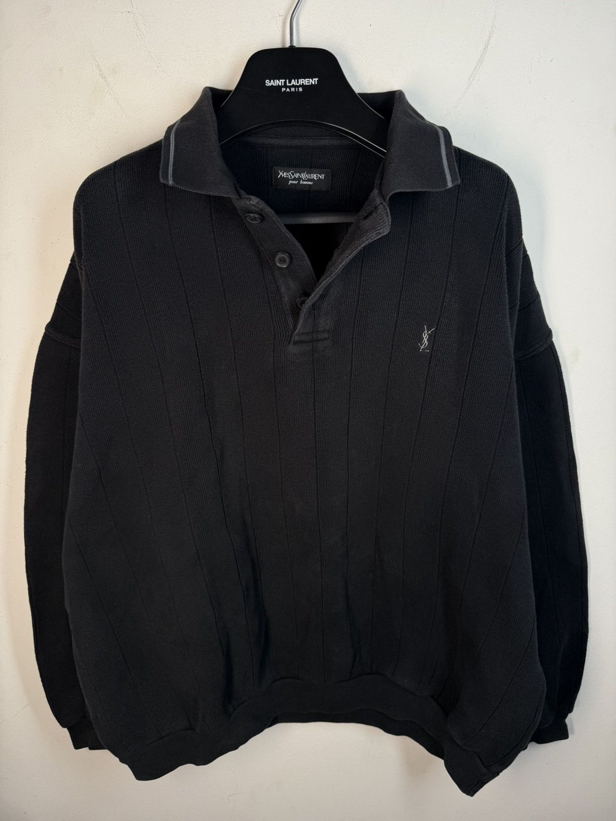 Yves Saint Laurent 90s YSL Sweatshirt Black Sweater Vintage Quarter Zip Up Size US XL / EU 56 / 4 - 2 Thumbnail