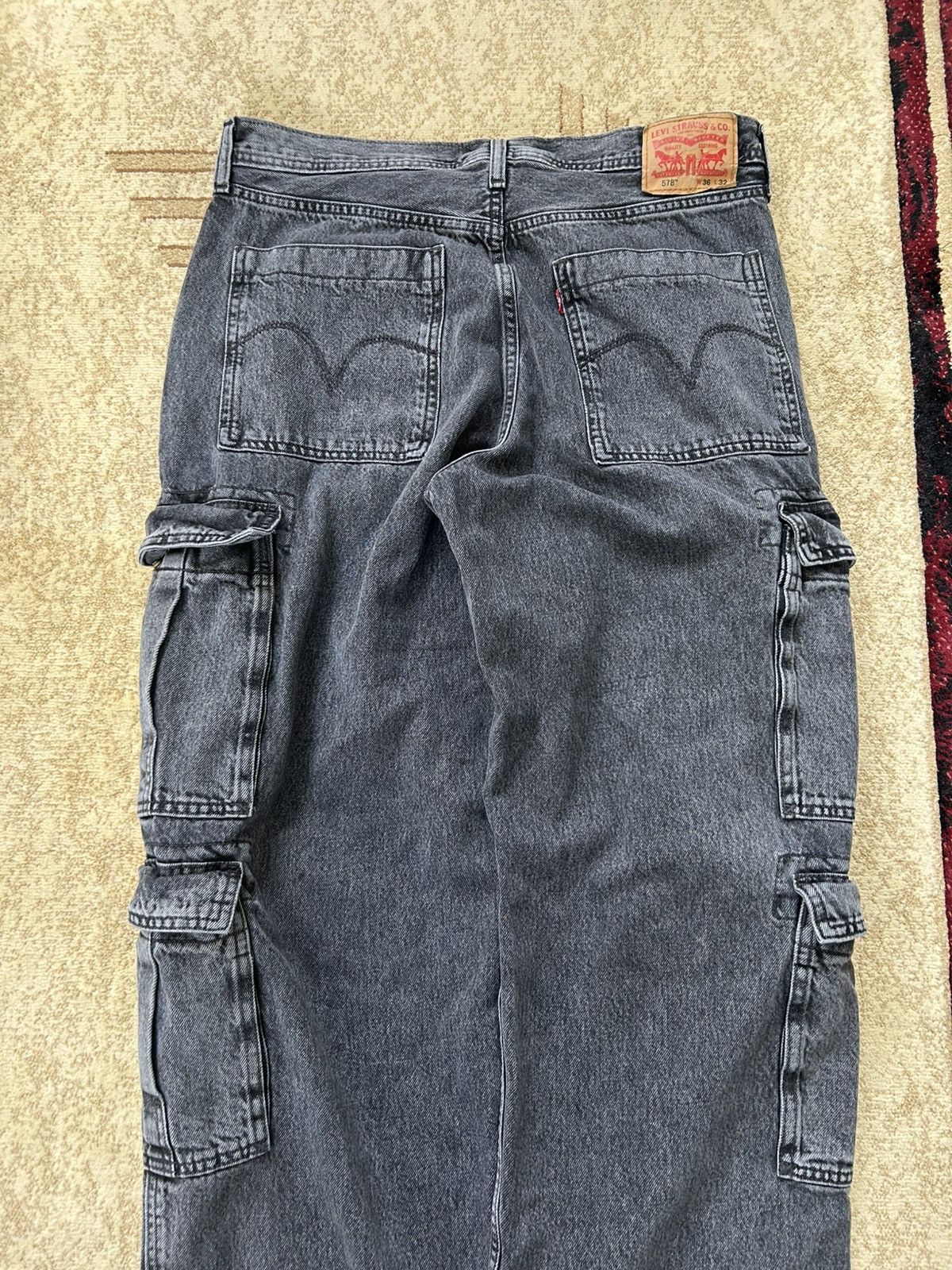 Levi's Levis 578 Faded Black Baggy Cargo Denim Jeans Size US 36 / EU 52 - 3 Thumbnail