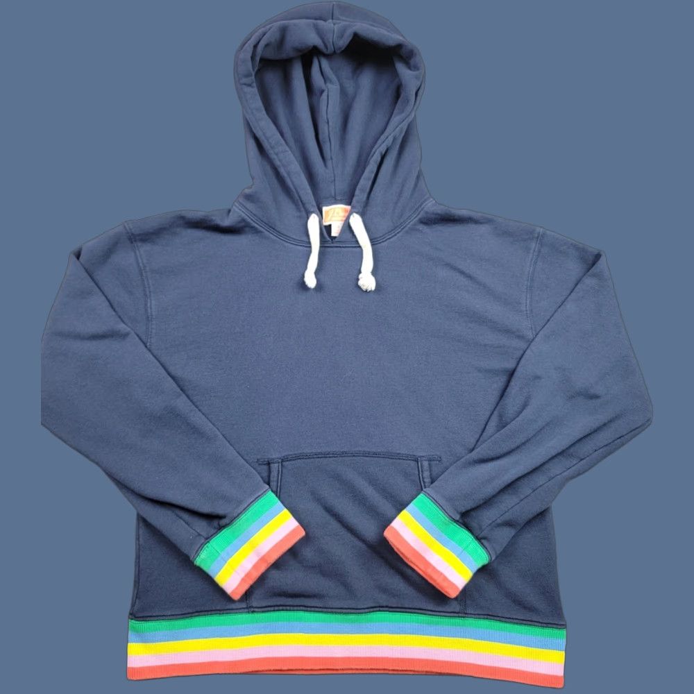 J.Crew J.CREW Hoodie Womens Medium Weekend Rainbow Stripe Pullover Pocket Cotton Blue Size M / US 6-8 / IT 42-44 - 1 Thumbnail