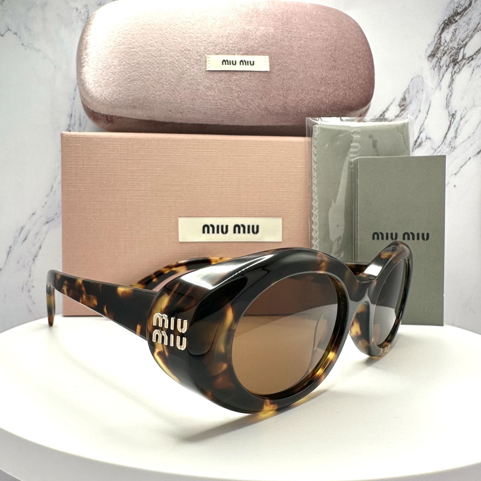 Miu Miu New MIU MIU Sunglasses Brown Tortoise Oval Womens Reverie Size ONE SIZE - 15 Thumbnail
