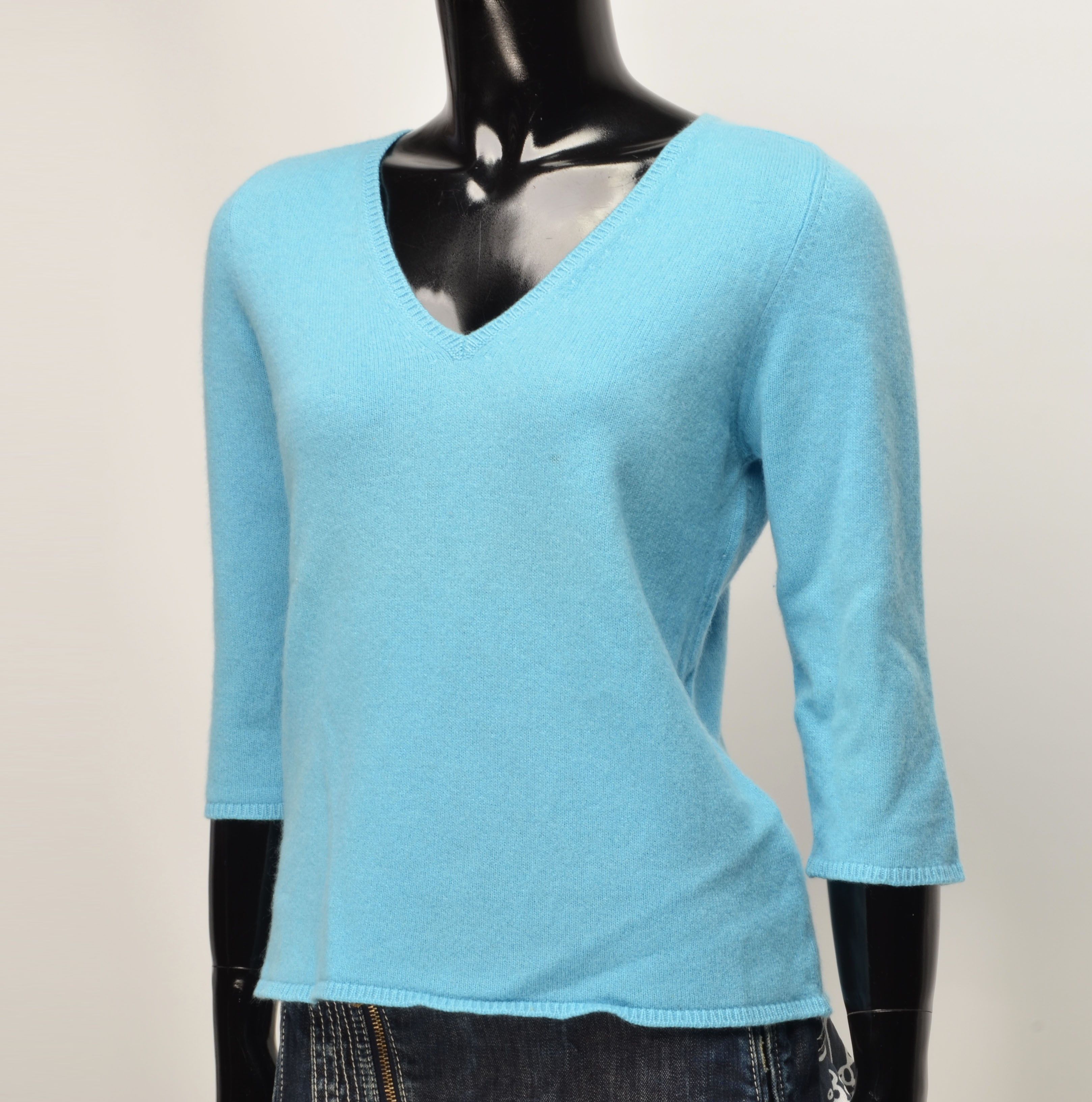Malo Malo Women's Blue 3/4 Sleeve 100% Cashmere Sweater Size L / US 10 / IT 46 - 9 Thumbnail