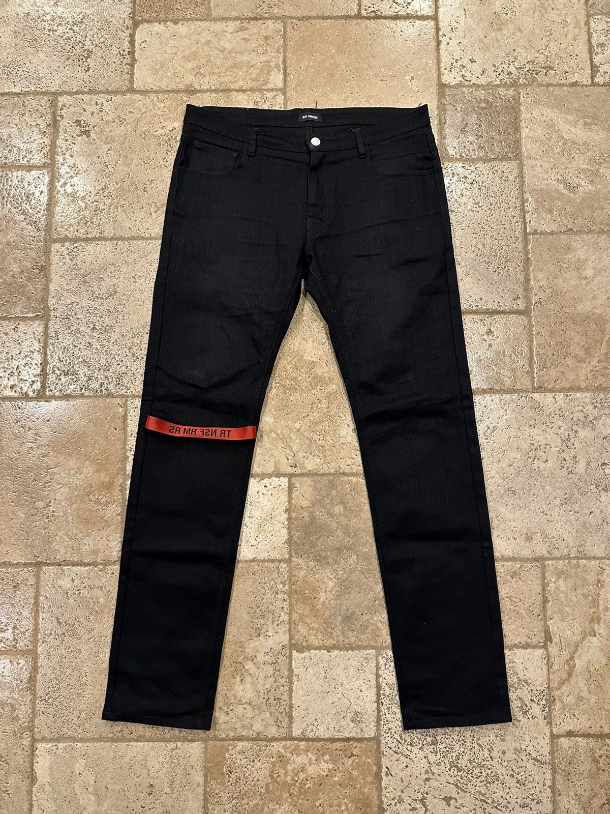 Raf Simons Raf Simmons SS19 Modello TR NSF RM RS Black Denim Red Stripe Size US 34 / EU 50 - 1 Thumbnail