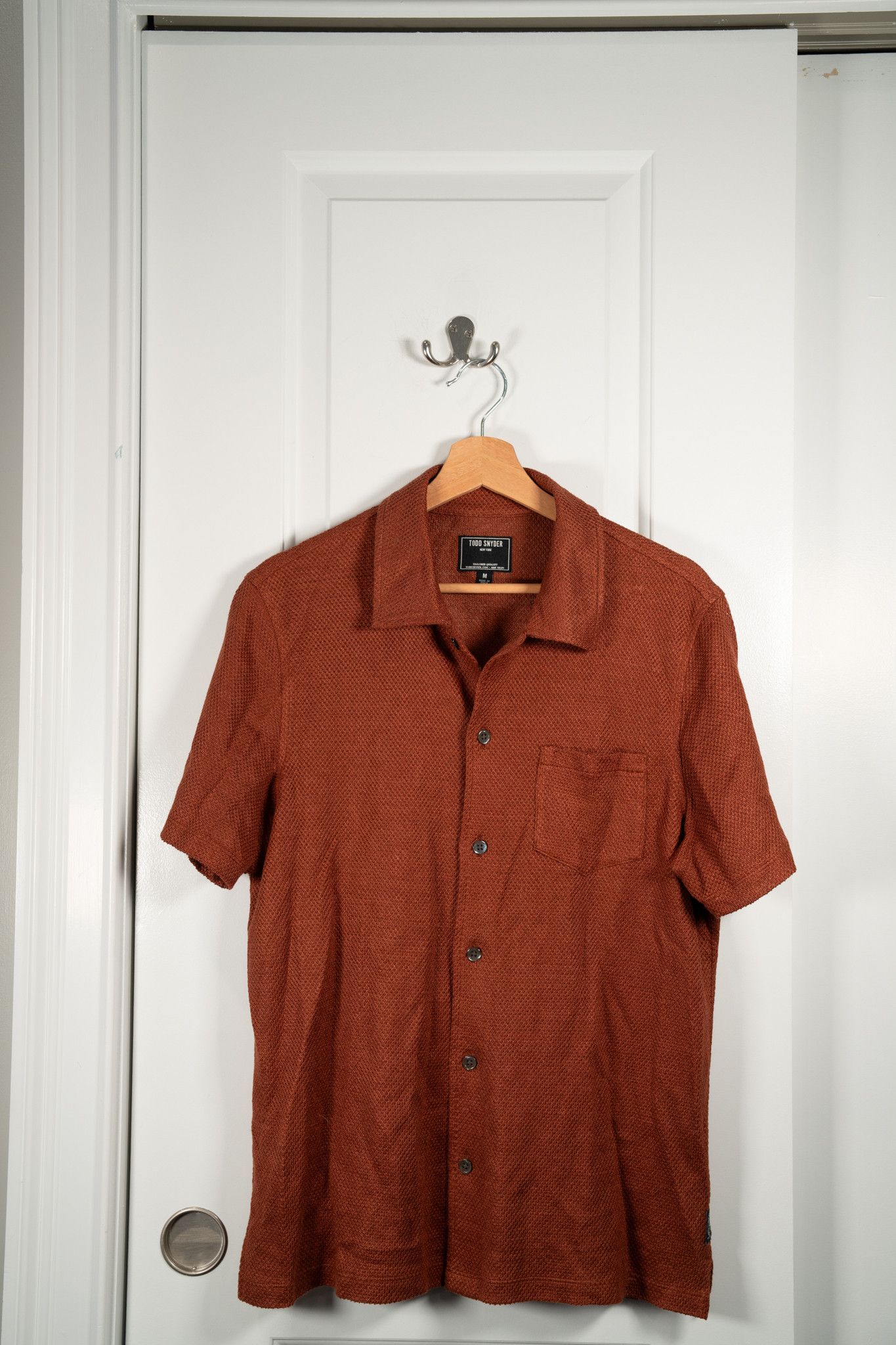 Linen Mesh Full Placket Polo in Copper