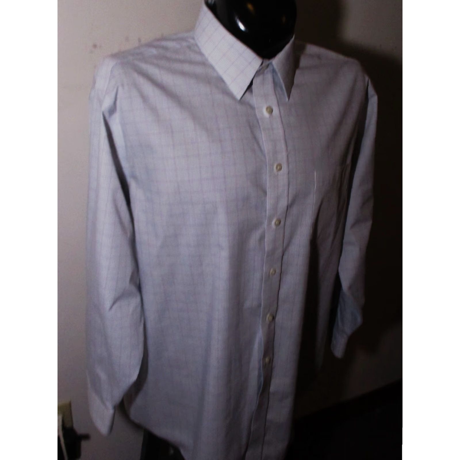 Stafford STAFFORD Light Blue Dress Shirt Men 17.5/34-35 Long Sleeve Cotton Blend Regular Collar Classic Check Shirt Mens Size 48R - 3 Thumbnail