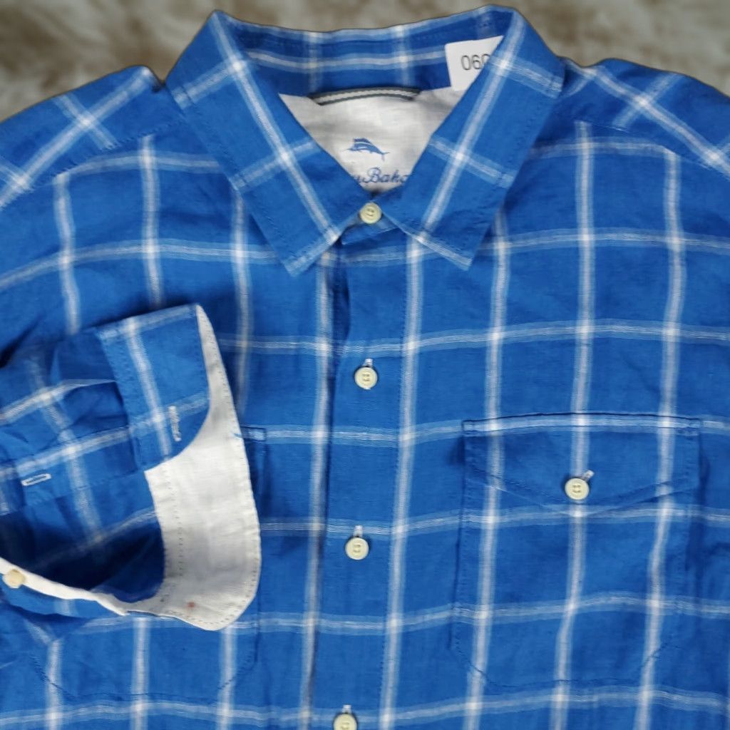 Tommy Bahama Tommy Bahama Shirt Mens Size Large Blue Linen Check Casual Button Up Long Sleeve Size US L / EU 52-54 / 3 - 1 Thumbnail
