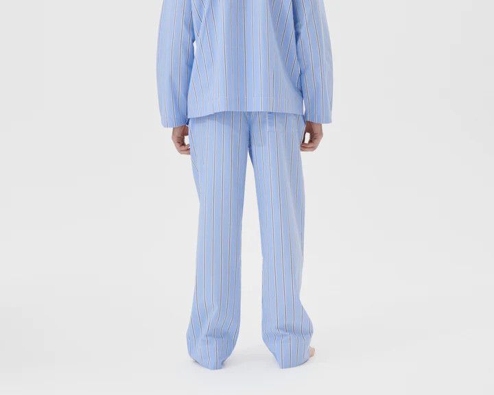 Tekla o1mle0525 Unisex Poplin Pyjamas Pants Bassett Stripes Blue Size 24" / US 00 / IT 34 - 5 Thumbnail