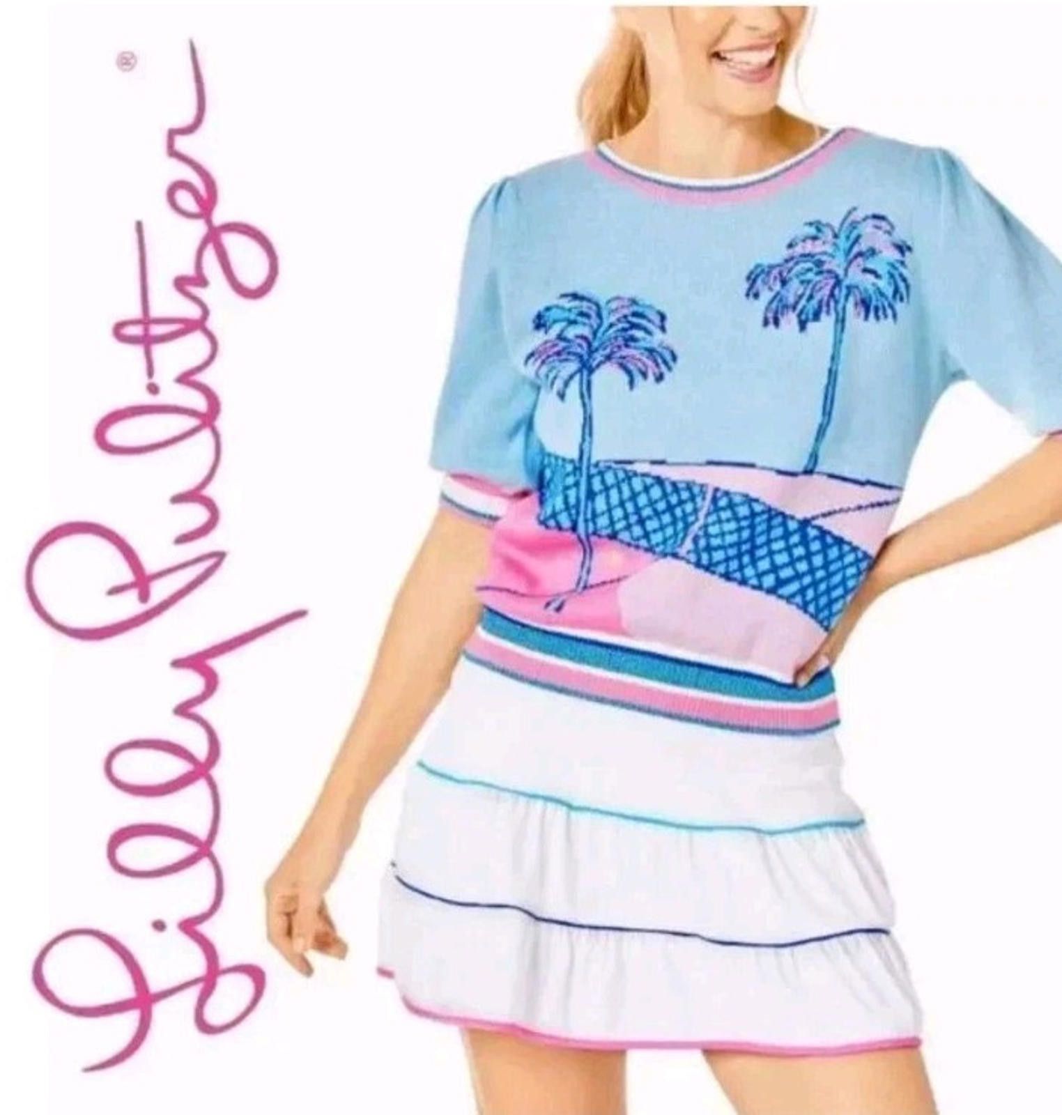 Lilly Pulitzer LILLY PULITZER Sweater Womens M Short Sleeve Tennis Top $148 Size M / US 6-8 / IT 42-44 - 3 Thumbnail