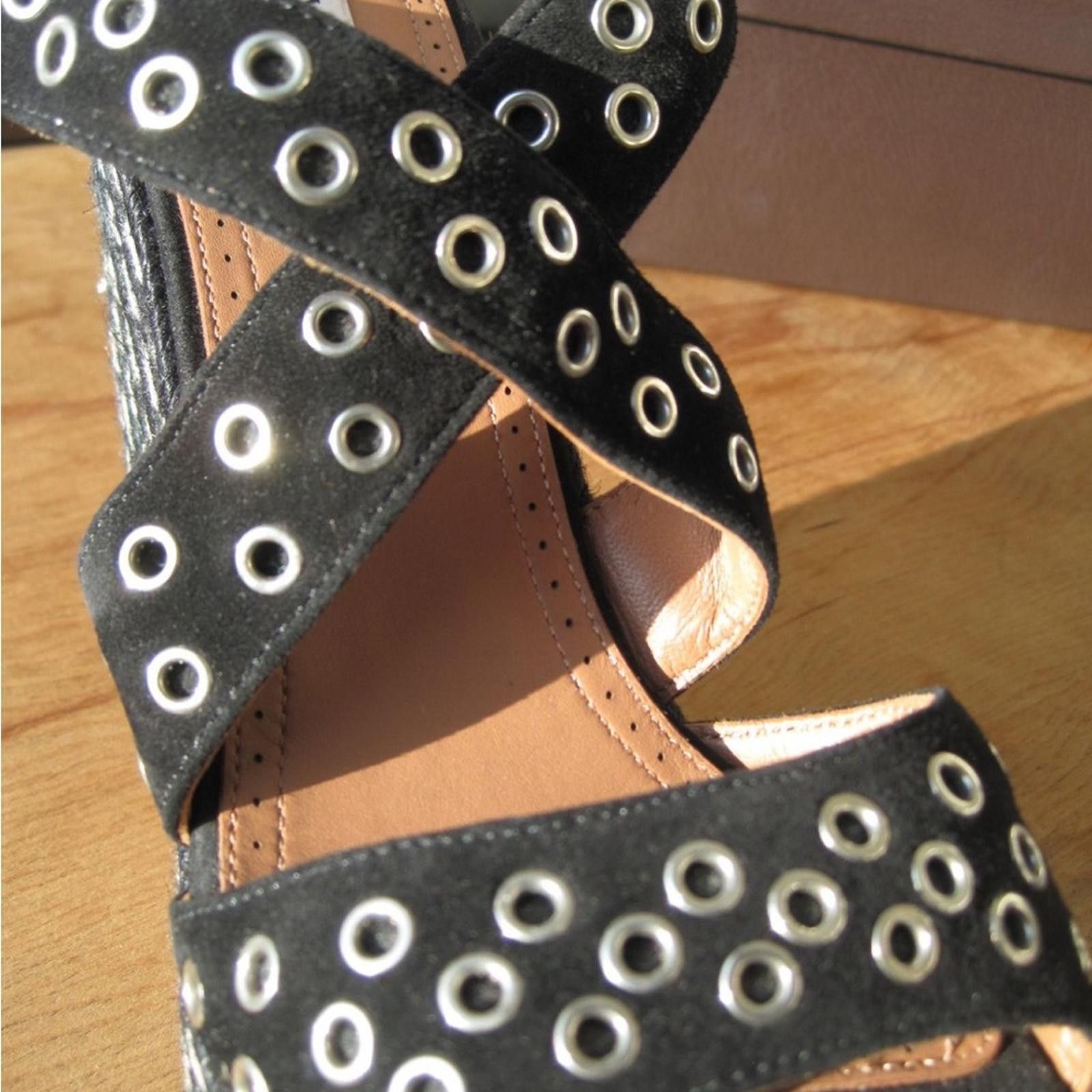 Alaia Alaïa Black Suede Eyelet Strap Wedge Sandals Size US 9 / IT 39 - 5 Thumbnail