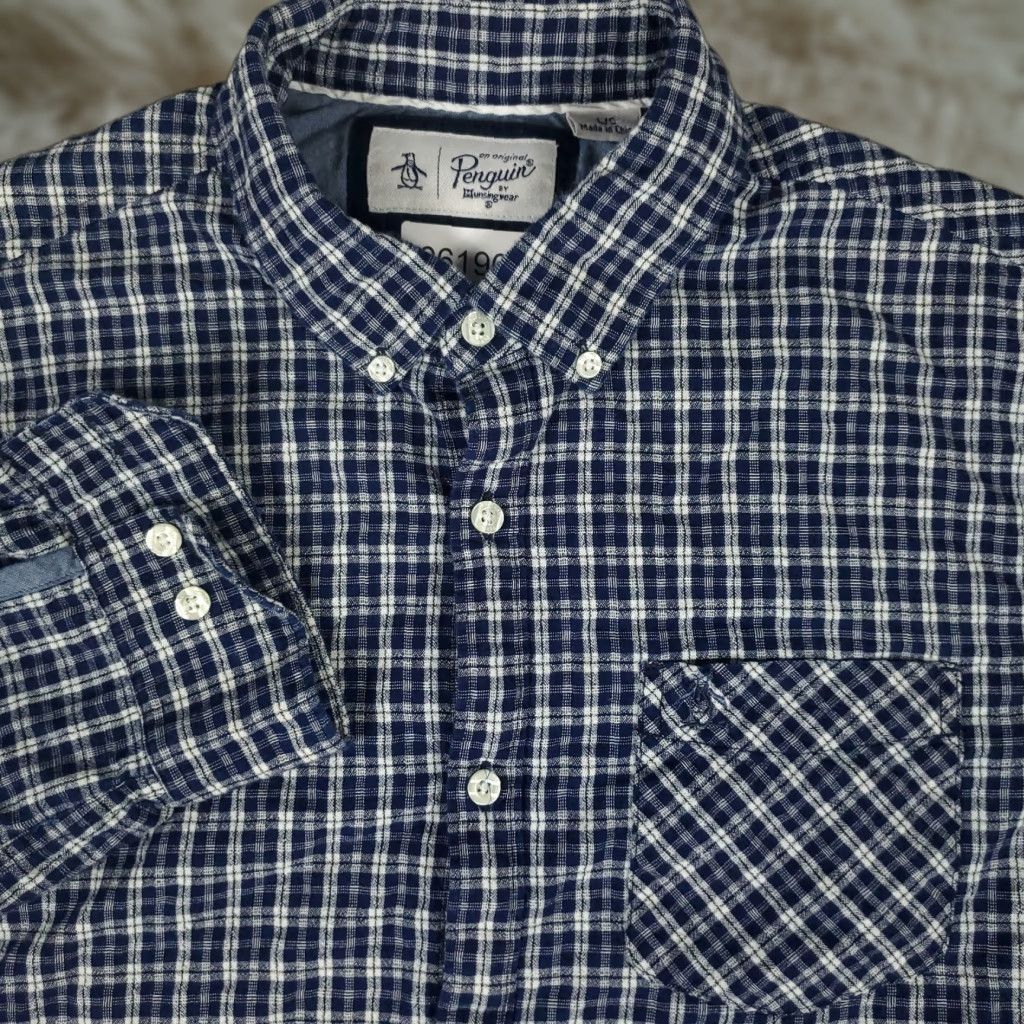 Original Penguin Original Penguin Blue Plaid Flannel Button-Up Shirt Mens Large Long Sleeve Casual Size US L / EU 52-54 / 3 - 1 Thumbnail