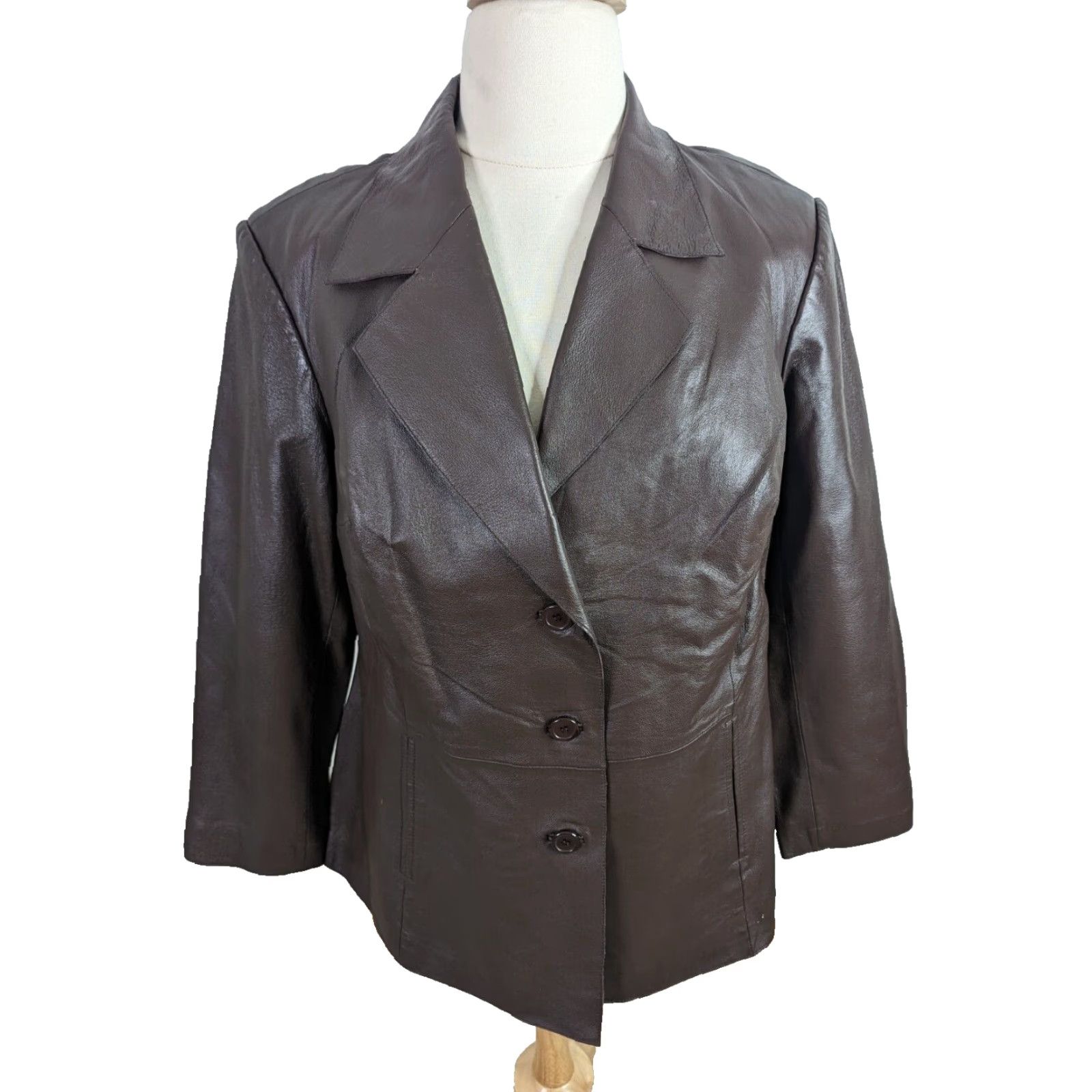 Vintage VINTAGE Brown Leather Blazer Moto Bomber Coat Jacket Women 18W XL 1X Leather Jacket Womens Plus Size 00s Y2K Brown Leather Blazer Size XXL / US 16-18 / IT 52-54 - 2 Thumbnail