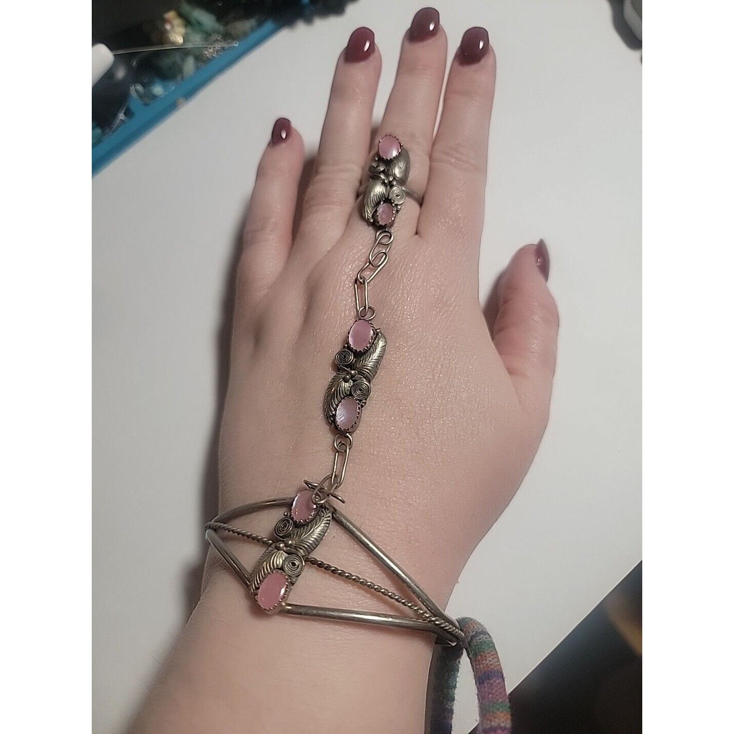 image of Vintage Pink Shell Slave Bracelet Navajo Coin Silver, Women's