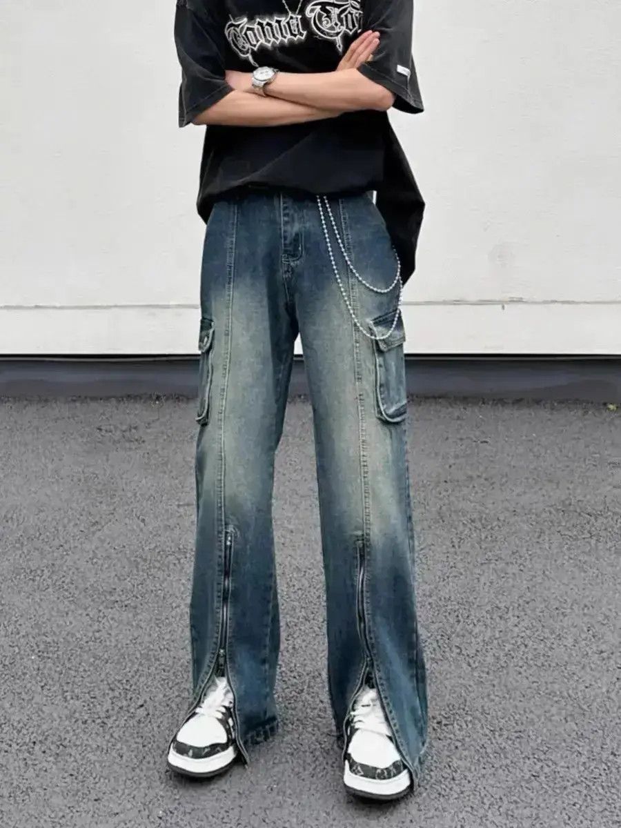Japanese Brand Retro straight washed zippered split jeans Size US 30 / EU 46 - 2 Thumbnail