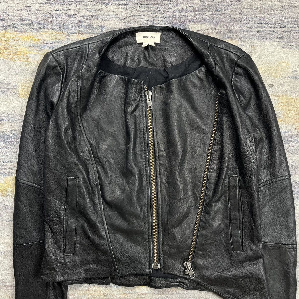 Helmut Lang cropped asymmetrical multi zipper leather jacket