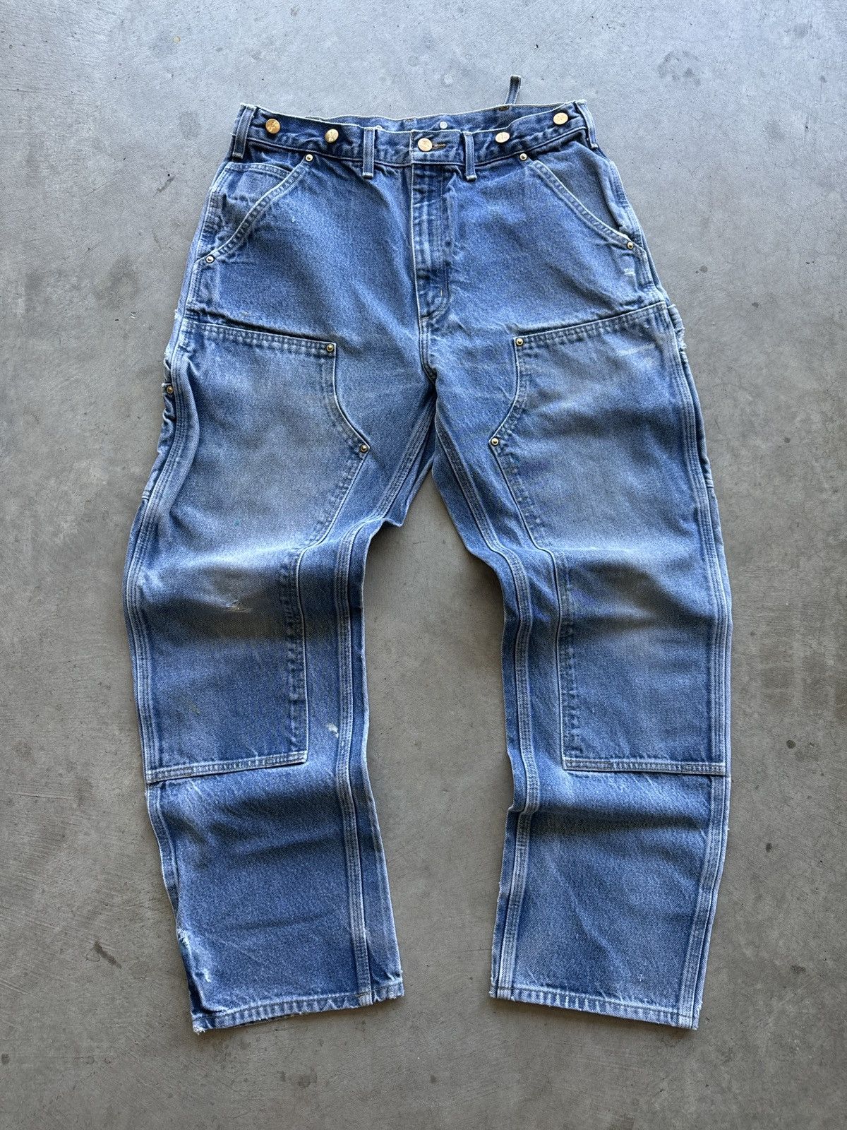【AAKE】DAMAGE DOUBLE KNEE DENIM Spray Dye Washed Wide Leg Denim Jeans WN16824 Spray Dye