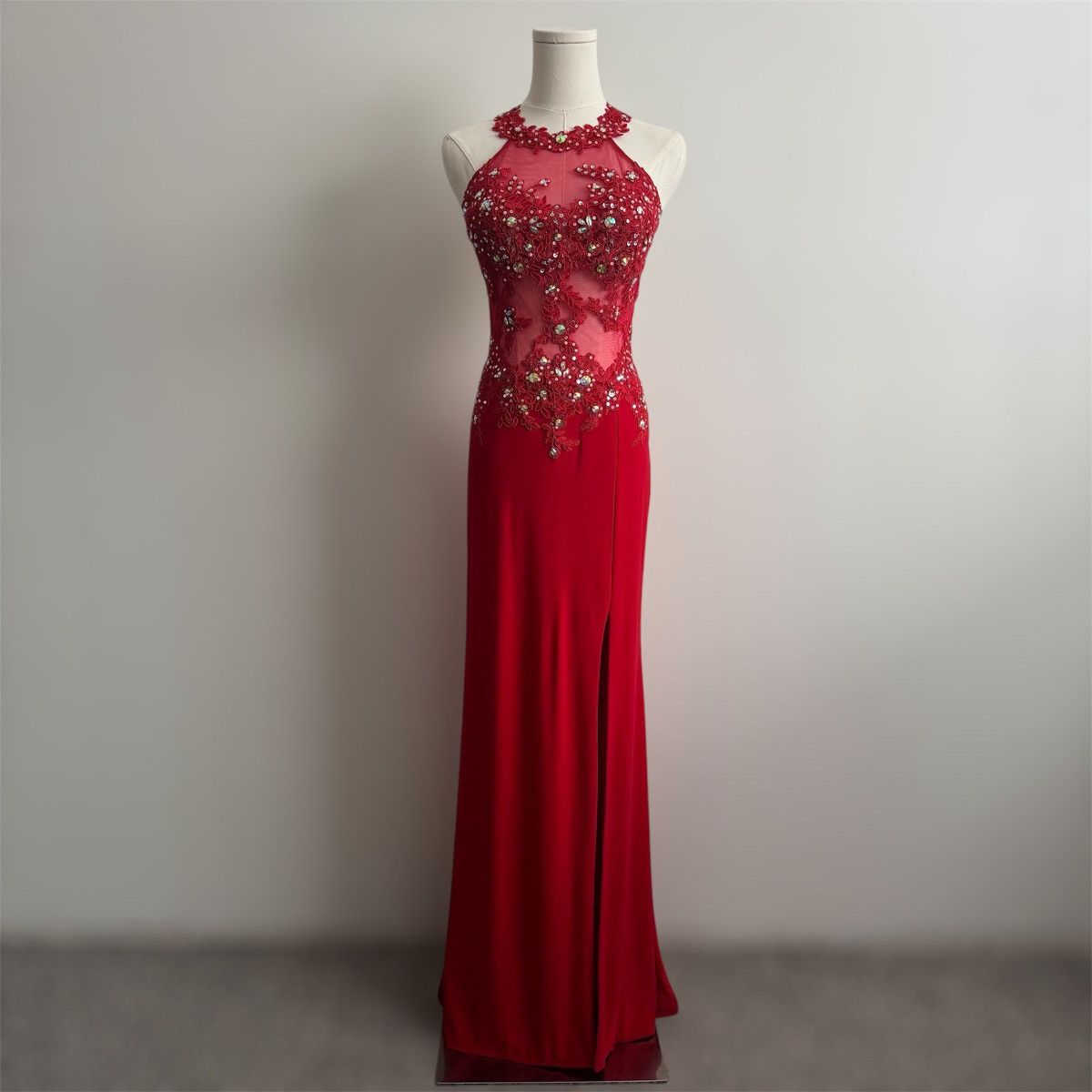 Other DANCING QUEEN Red Mesh Lace High Neck Formal Prom Gown Dress Size XS / US 0-2 / IT 36-38 - 6 Thumbnail