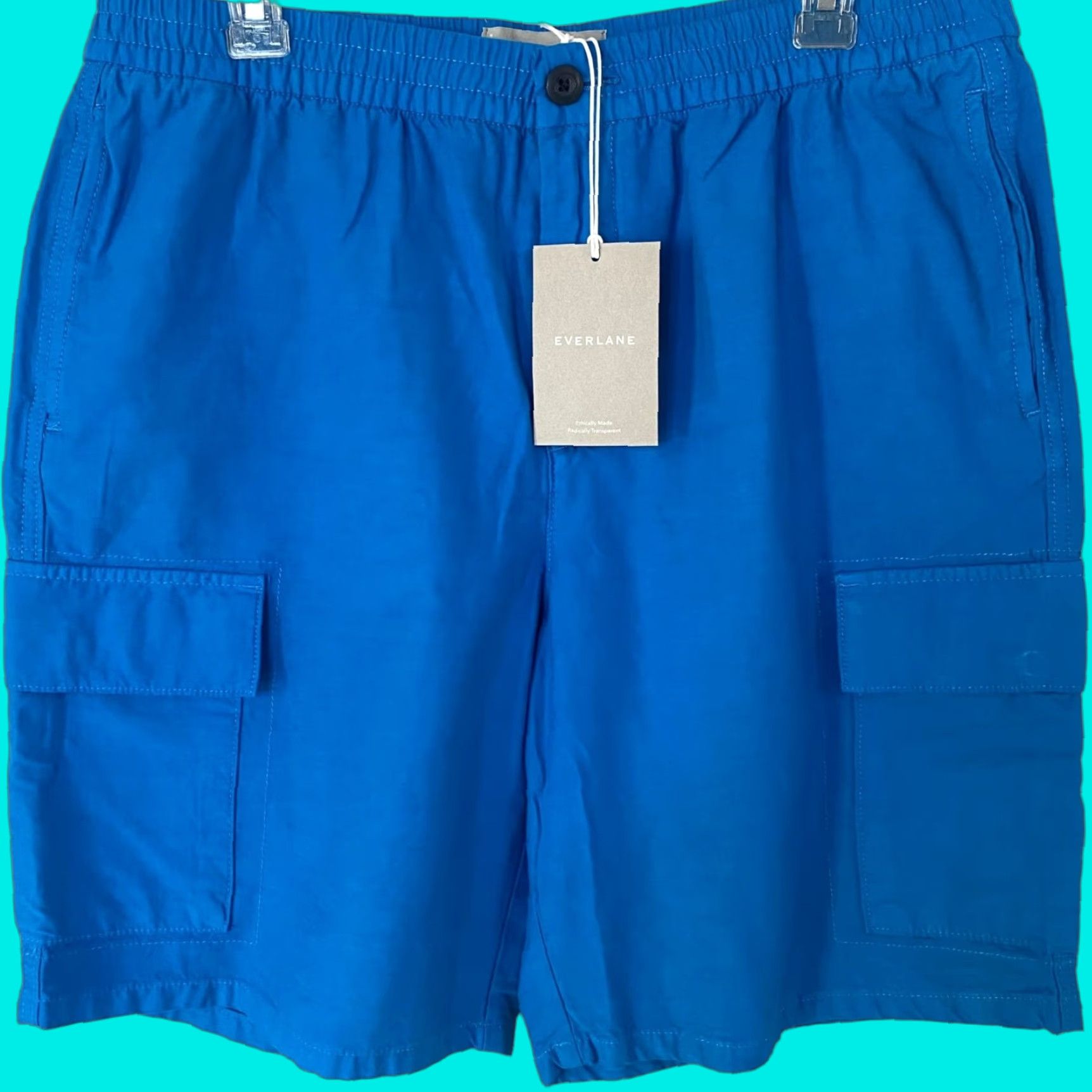 Everlane VINTAGE Everlane Cargo Shorts Men Large Organic Cotton Linen Blend Blue Casual Outdoor New Size US 33 - 1 Thumbnail