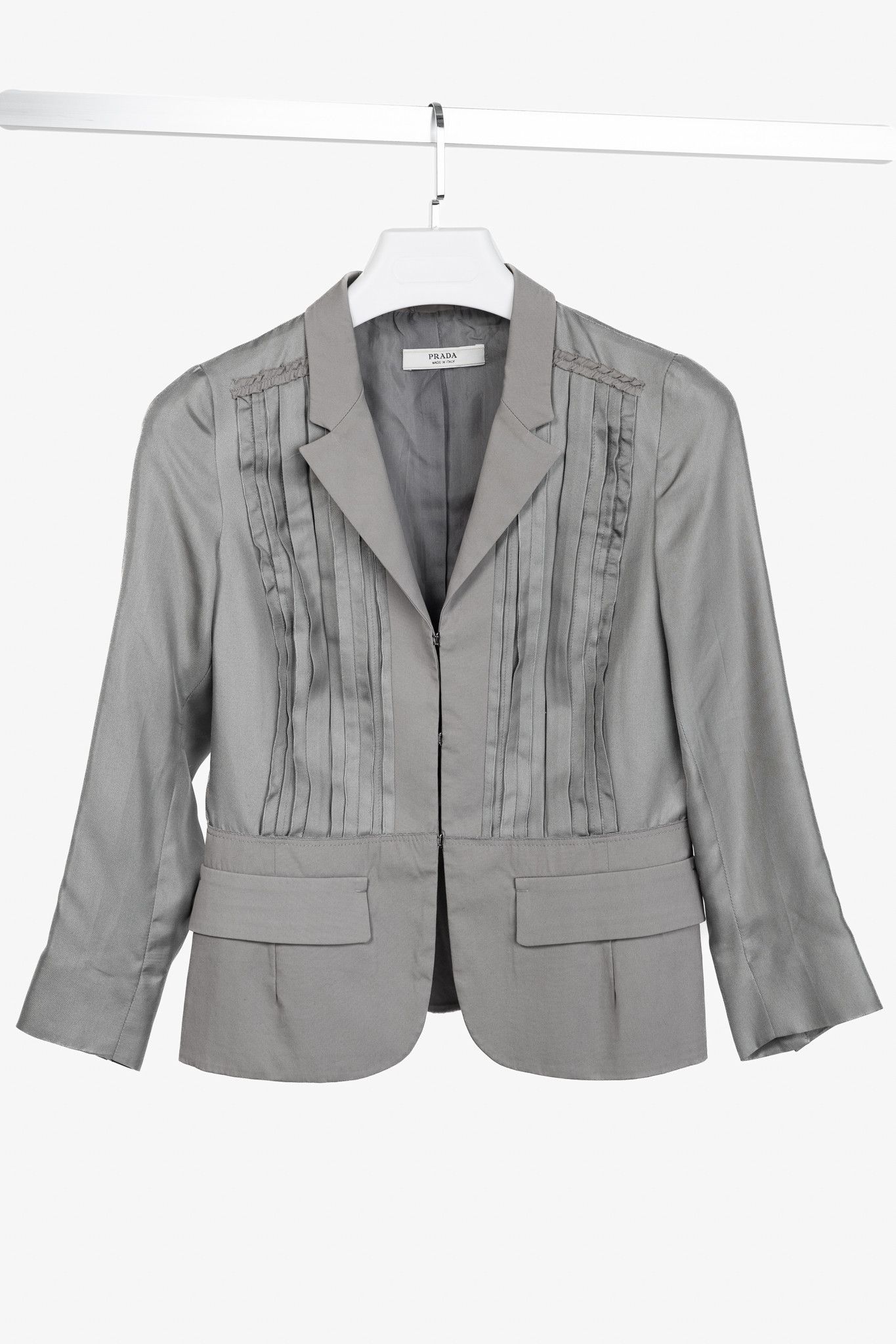 Prada Prada Grey Silk & Cotton Pintuck Blazer Size M / US 6-8 / IT 42-44 - 1 Thumbnail