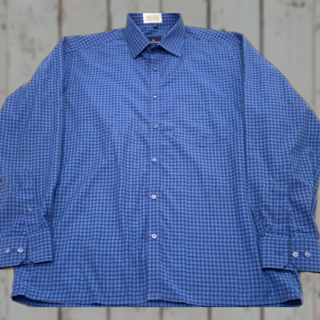 Vintage Azzurro Blue Check Shirt Long Sleeve XL Mens 100% Cotton Dress Shirt Button Up Collar Spread Vintage No Size US XL / EU 56 / 4 - 1 Thumbnail