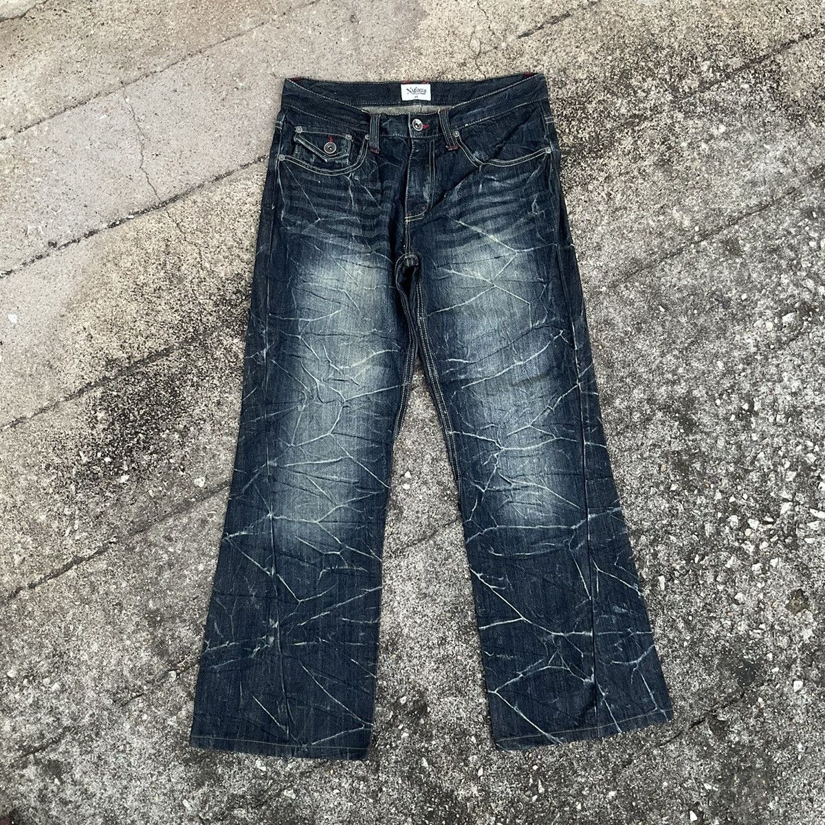 Japanese Brand Rare Design 💥 Vintage Nylaus Distressed Fiare jeans Size US 34 / EU 50 - 2 Thumbnail