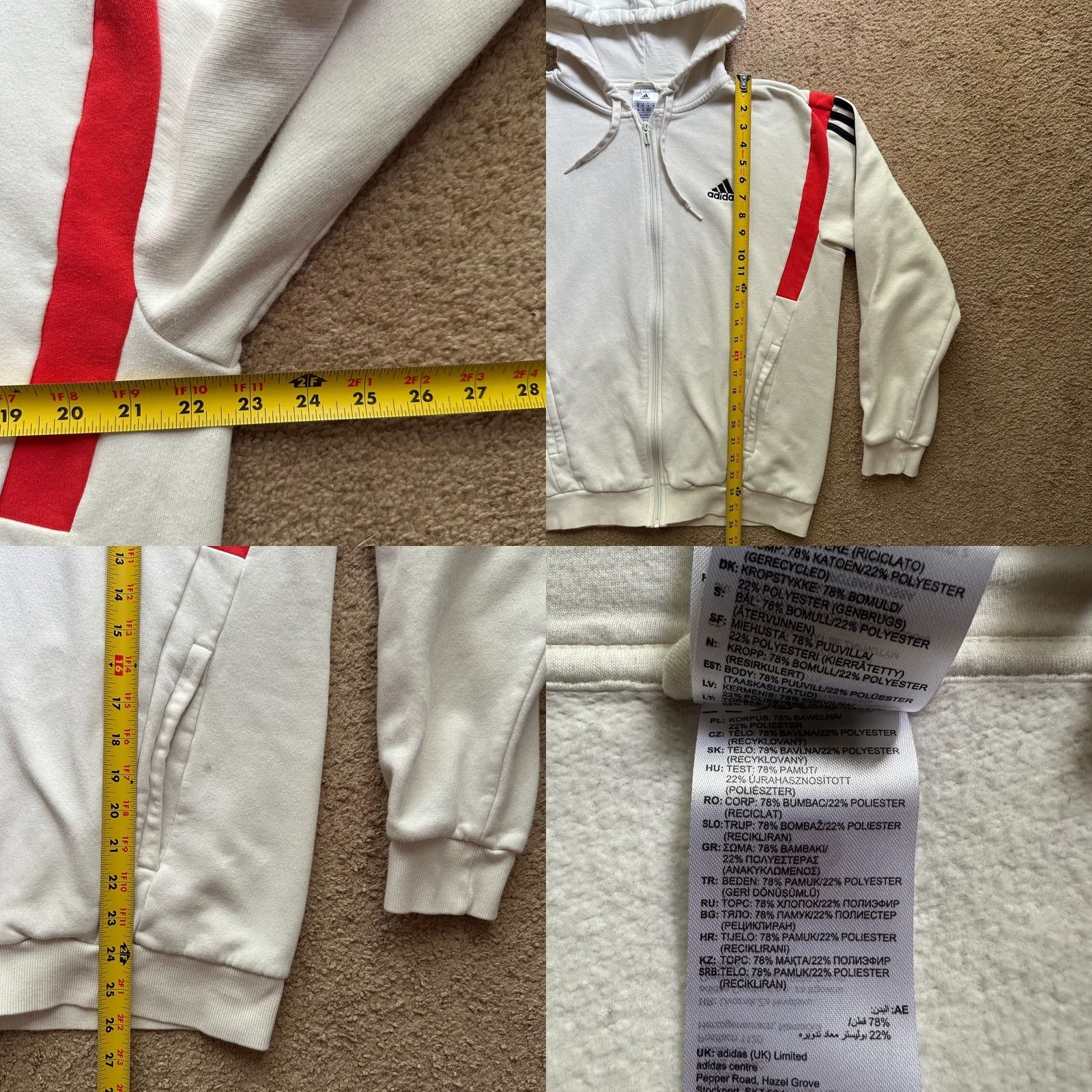 Adidas Adidas Hoodie Womens Medium Full Zip White Pockets Sweatshirt Size M / US 6-8 / IT 42-44 - 8 Thumbnail