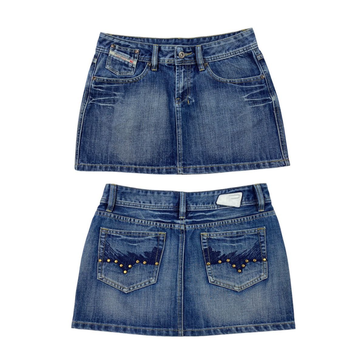 image of Y2K Diesel Studded Washed Denim Jeans Mini Skirt, Women's (Size 30)