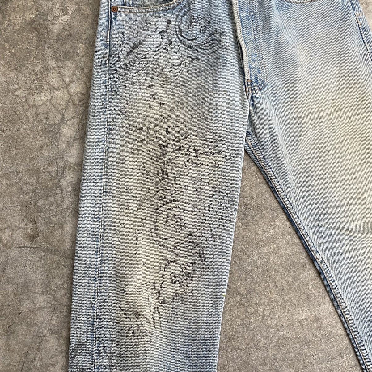 Levi's Vintage 90’s Levis 501 x Dorobo Nikki Printed Blue Jeans Size US 30 / EU 46 - 8 Thumbnail