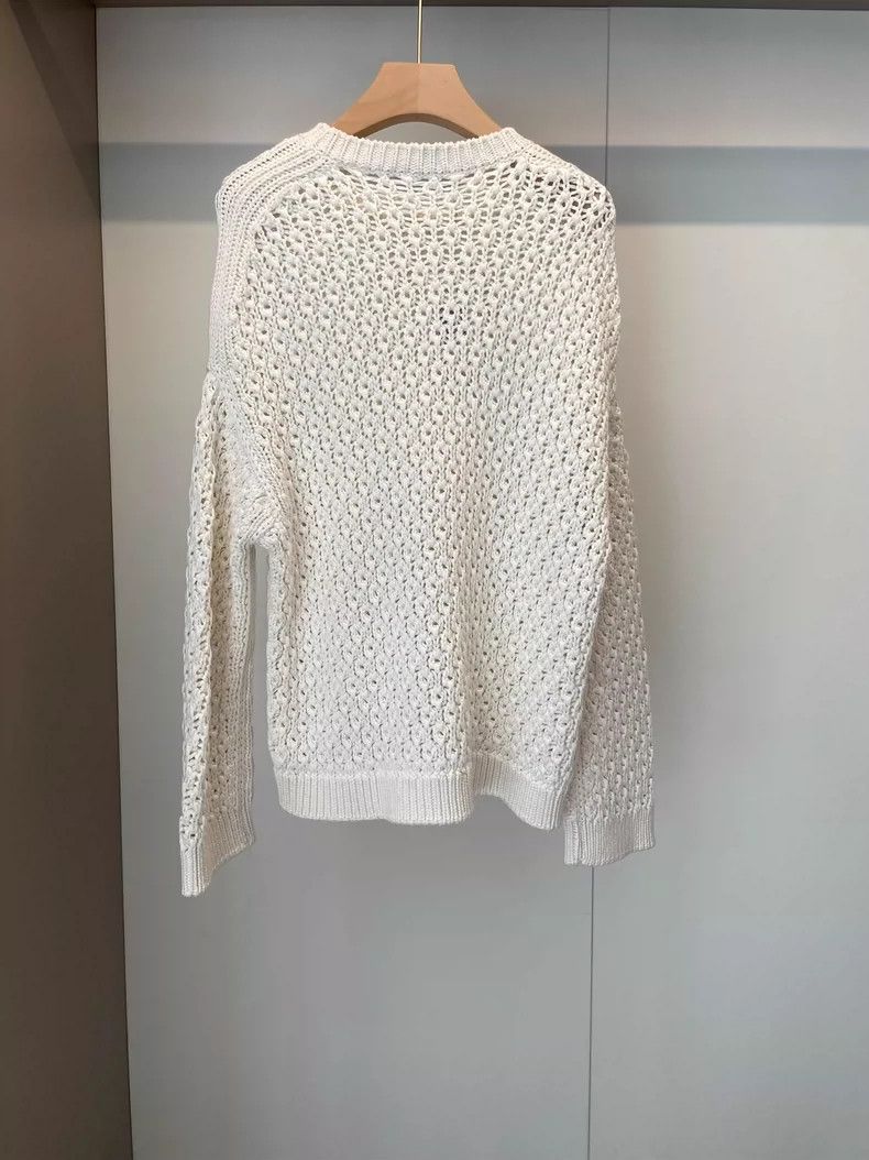 Loro Piana LORO PIANA White silk and cotton openwork loose sweater Size M / US 6-8 / IT 42-44 - 2 Thumbnail