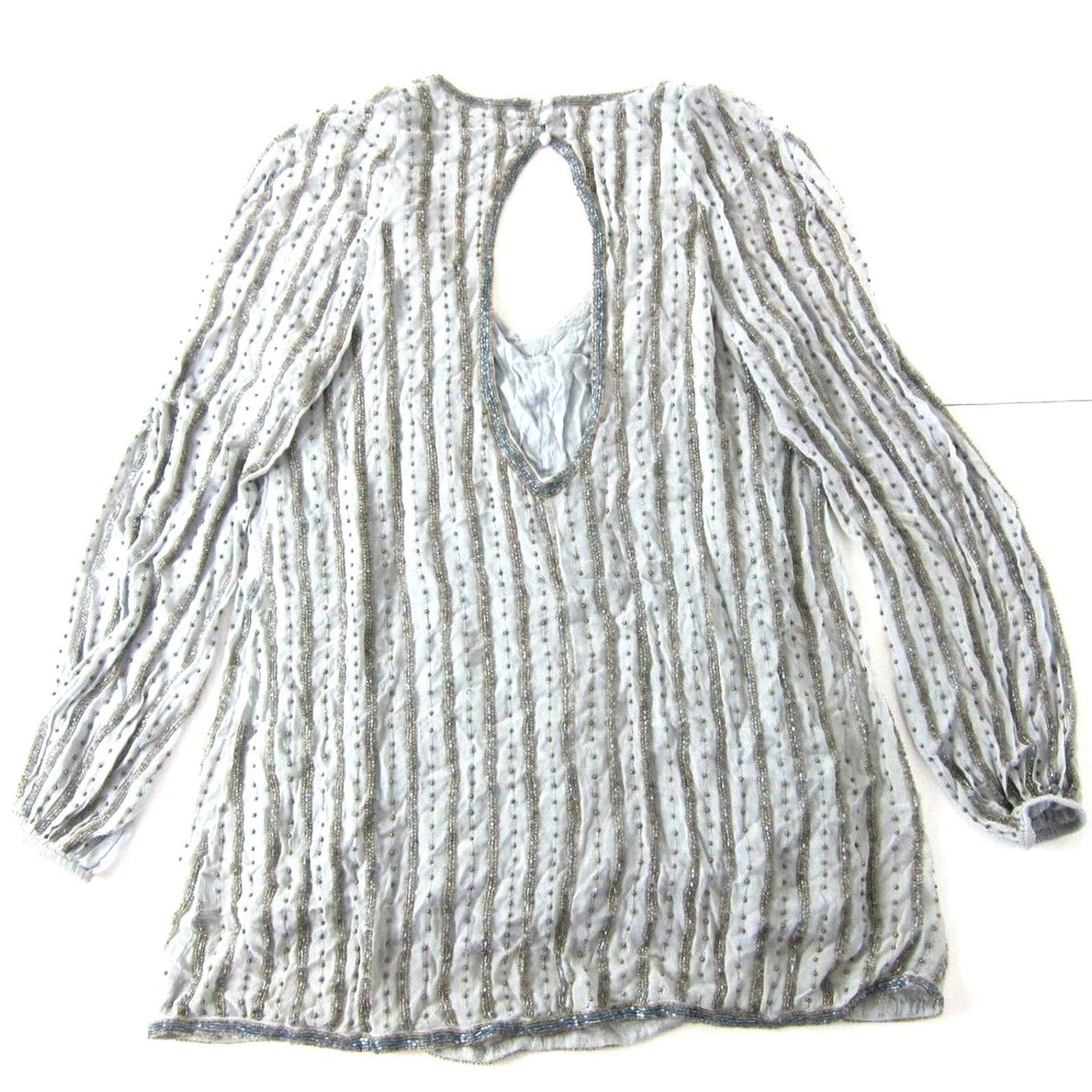 Free People Free People Shift Dress XS Blue Beaded Long Sleeve V-Neck Mini/Short Dress XS Womens Fashion Casual Formal Holiday Party Size XS / US 0-2 / IT 36-38 - 2 Thumbnail