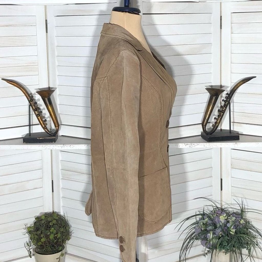 Vintage Y2K Blazer Coat Genuine Suede Leather Lined Camel Brown M Size L / US 10 / IT 46 - 15 Thumbnail