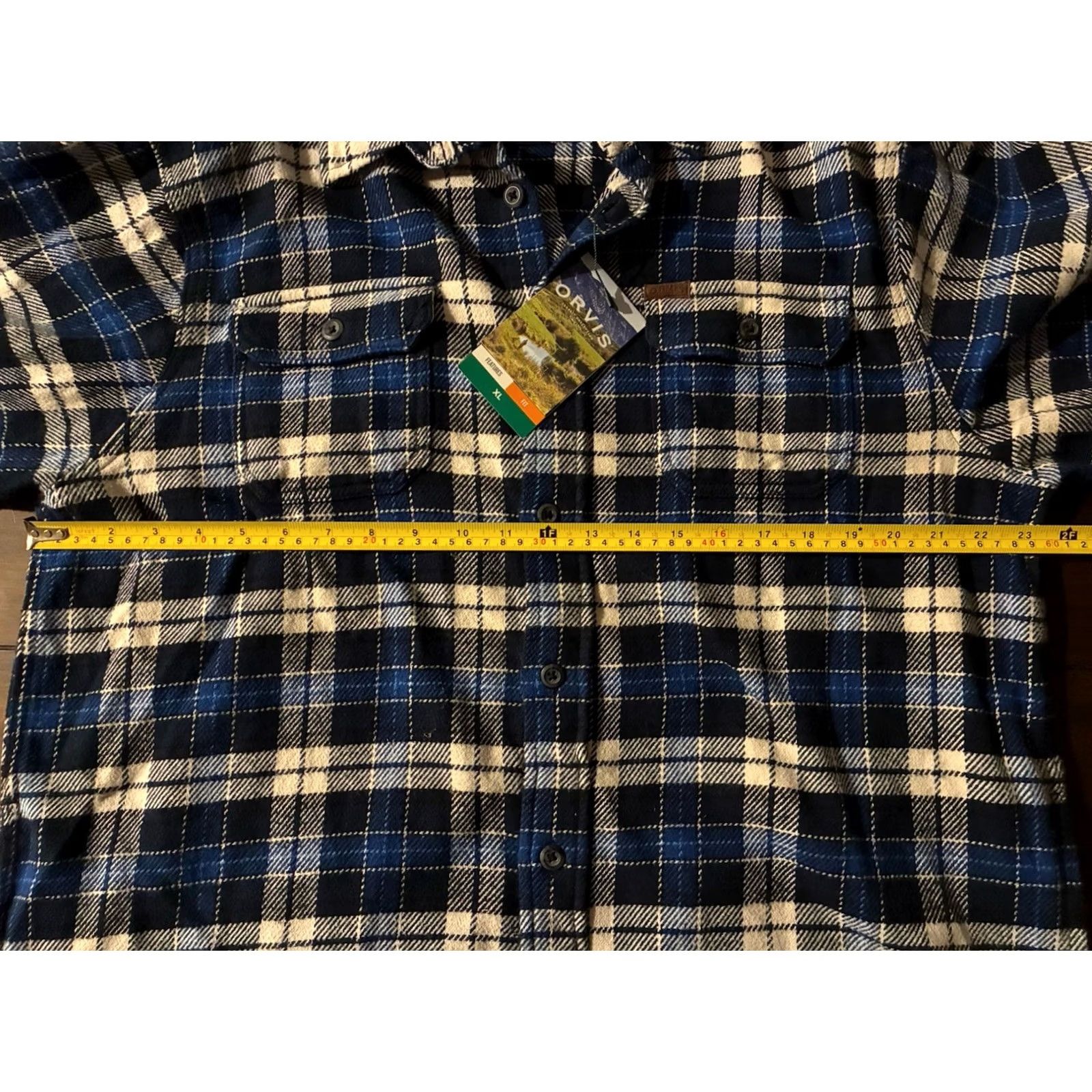 Orvis Orvis Heavyweight Flannel Shirt Mens XL Navy Check Pockets Button-Down Leather? Size US XL / EU 56 / 4 - 4 Thumbnail