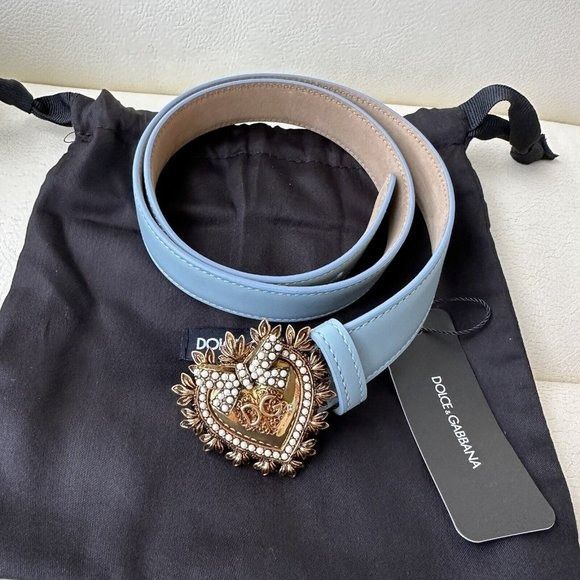 Dolce & Gabbana Black Leather Gold Heart Metal Buckle Belt
