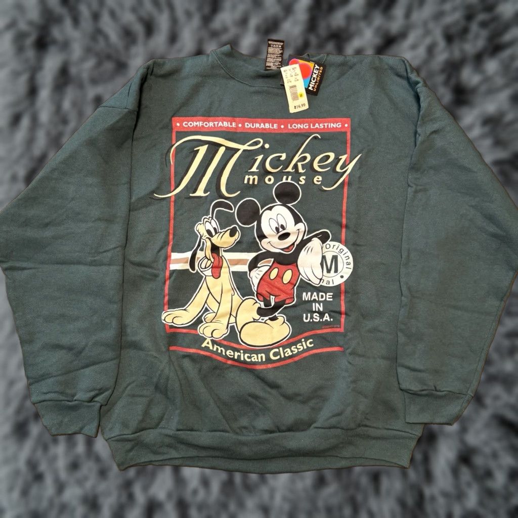 Disney VINTAGE Disney Mickey Mouse Sweatshirt USA Made Pluto American Classic Sweatshirt XL Men Green Logo 90s Retro Cartoon Size US XL / EU 56 / 4 - 1 Thumbnail