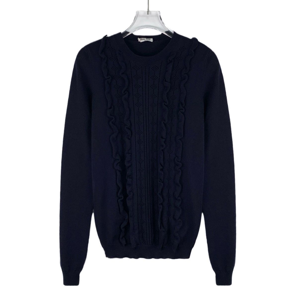 Miu Miu Miu Miu Navy Lace Trim Wool Long Sleeve Knit Sweater K26WX Size XS / US 0-2 / IT 36-38 - 1 Thumbnail