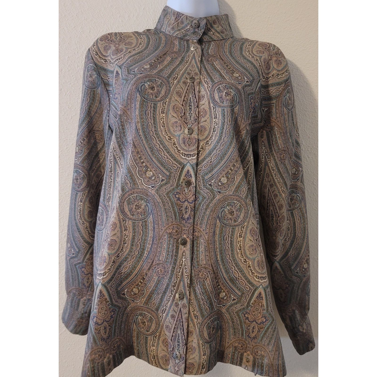 Jaeger VTG Jaeger Mauve Paisley Button Women's Top 91cm 36 in M Size M / US 6-8 / IT 42-44 - 1 Thumbnail