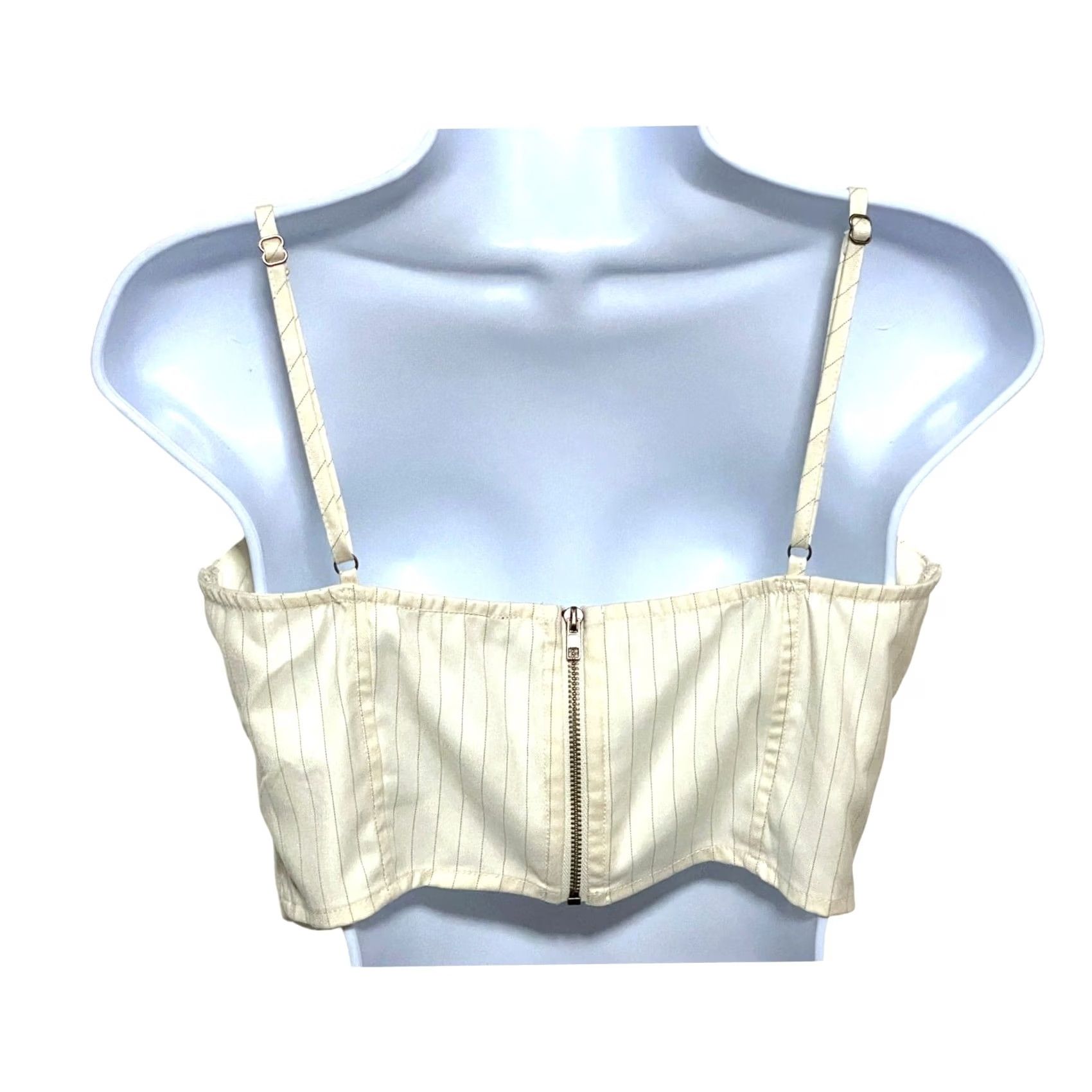 Vintage Kendall & Kylie Cropped Hook And Eye Corset S Neutral Striped Coquette Feminine Sexy Y2K Shirt Women Sleeveless Hook & Eye Closure Size S / US 4 / IT 40 - 4 Thumbnail