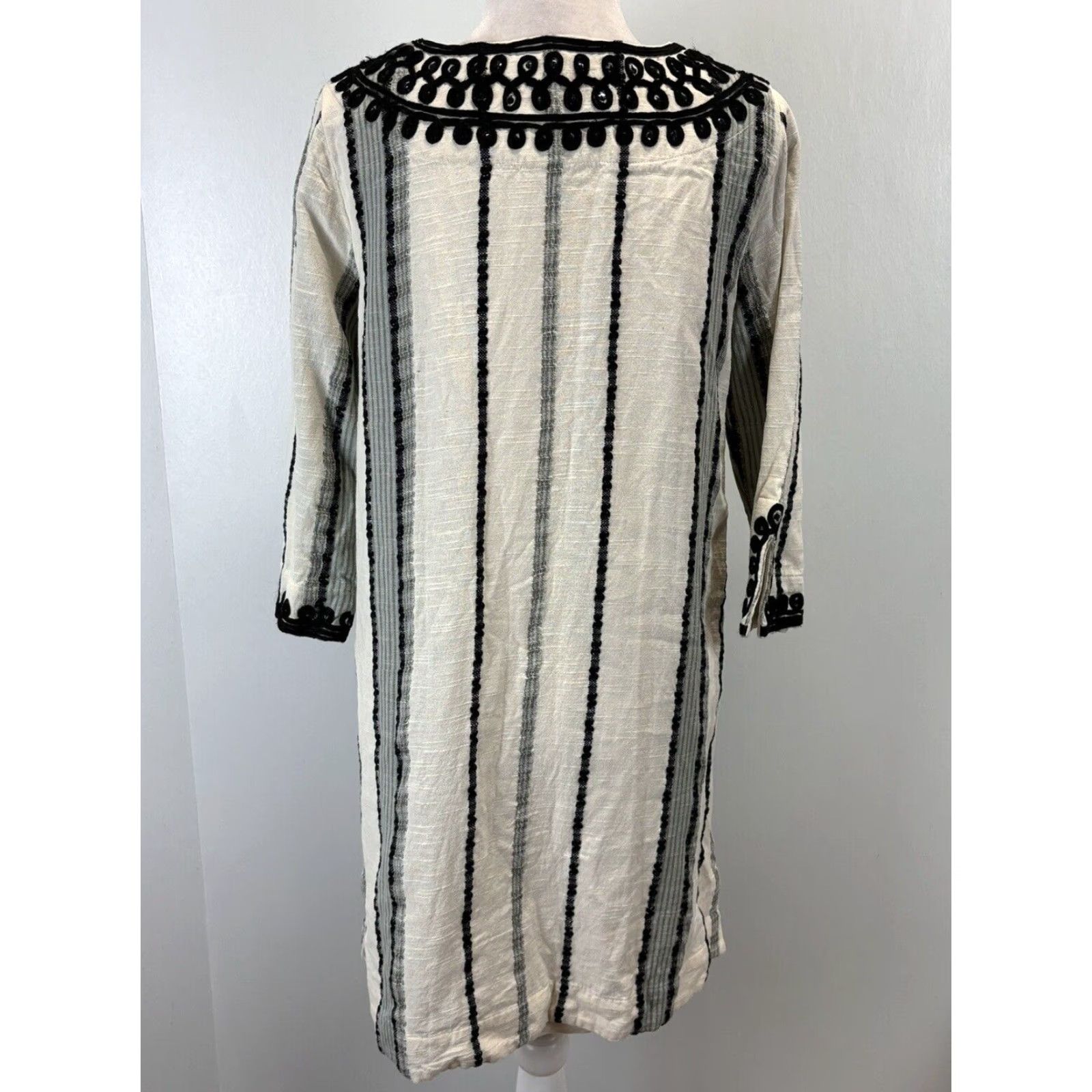 Soft Surroundings VINTAGE Soft Surroundings 2 Pc Tunic Dress Petite Medium Ivory Striped Embroidered Bohemian Womens Size M / US 6-8 / IT 42-44 - 3 Thumbnail