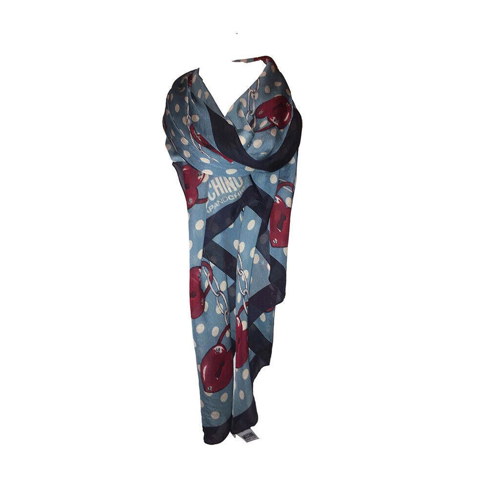 Moschino Moschino Silk Blue and White Polka Dot Scarf Lock and Key Size ONE SIZE - 1 Thumbnail