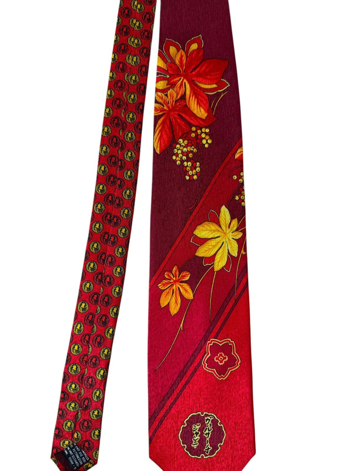 Gianni Versace Vintage Silk Tie – Red Floral Japanese-Insp