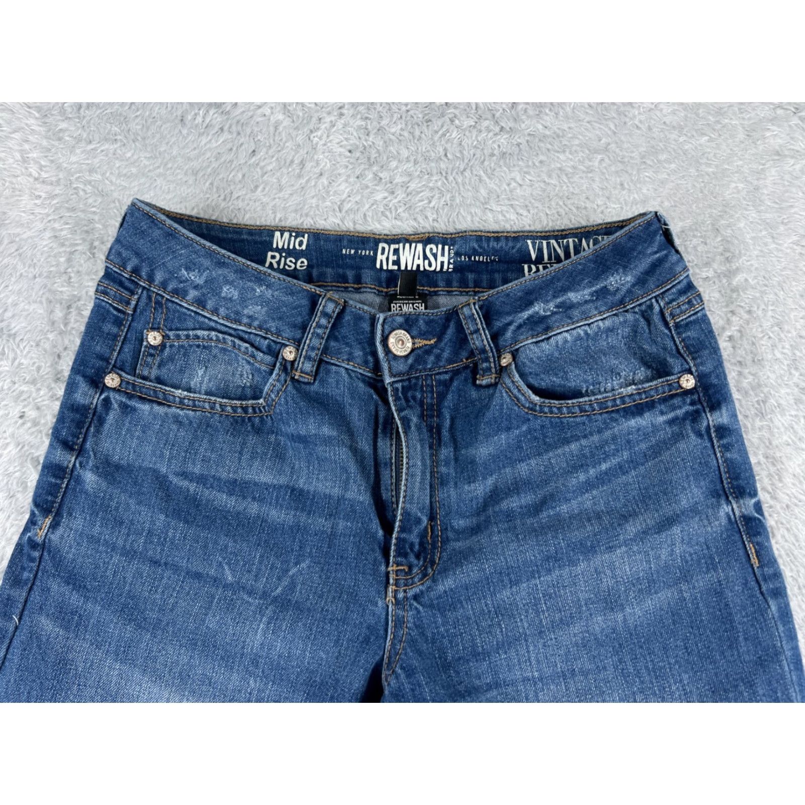 Vintage VINTAGE Rewash Jeans Women's Blue Denim 3 Wide-Leg Distressed 25x24 Low Rise 24 Inseam 5-Pocket Mens? Size 26" / US 2 / IT 38 - 4 Thumbnail